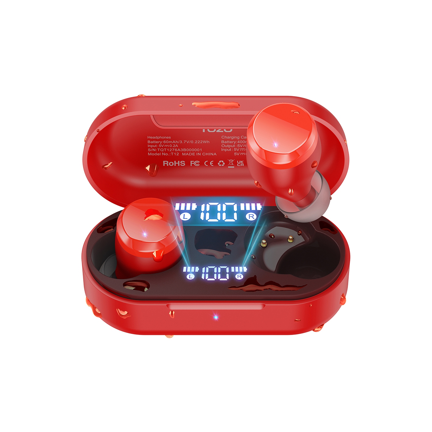 TOZO T12 Tonal Dots Wireless Earbuds In-Ear Noise Cancelling-Red