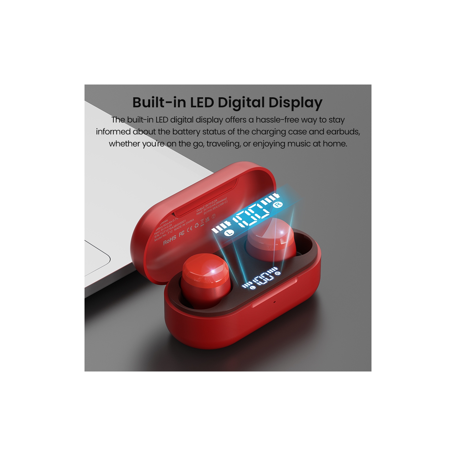 TOZO T12 Tonal Dots Wireless Earbuds In-Ear Noise Cancelling-Red