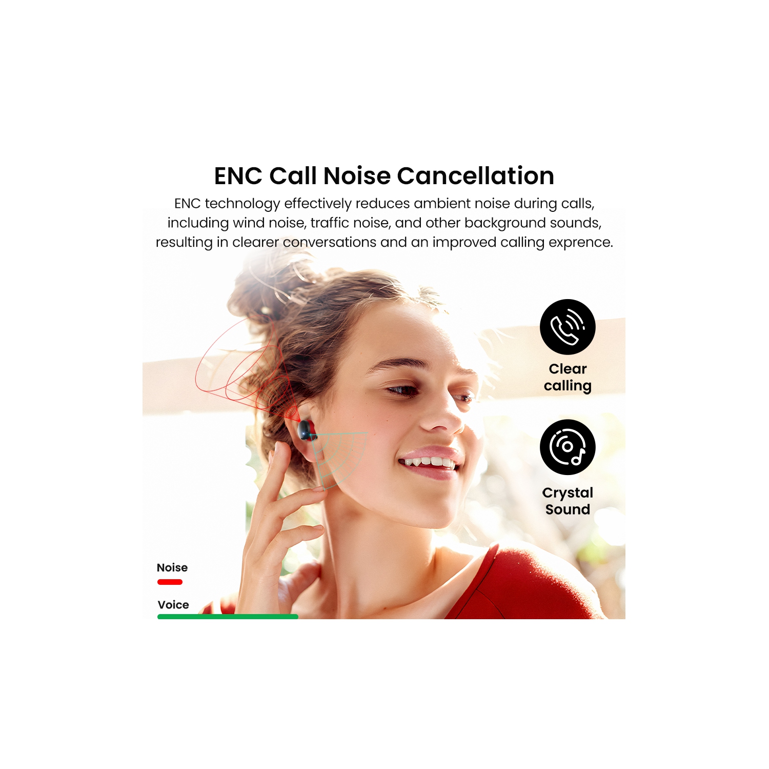 TOZO T12 Tonal Dots Wireless Earbuds In-Ear Noise Cancelling-Red