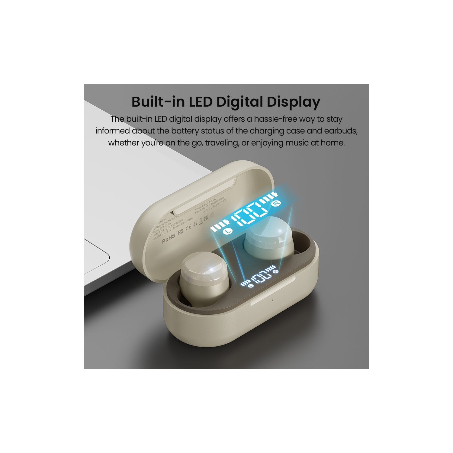 TOZO T12 Tonal Dots Wireless Earbuds In-Ear Noise Cancelling-Khaki