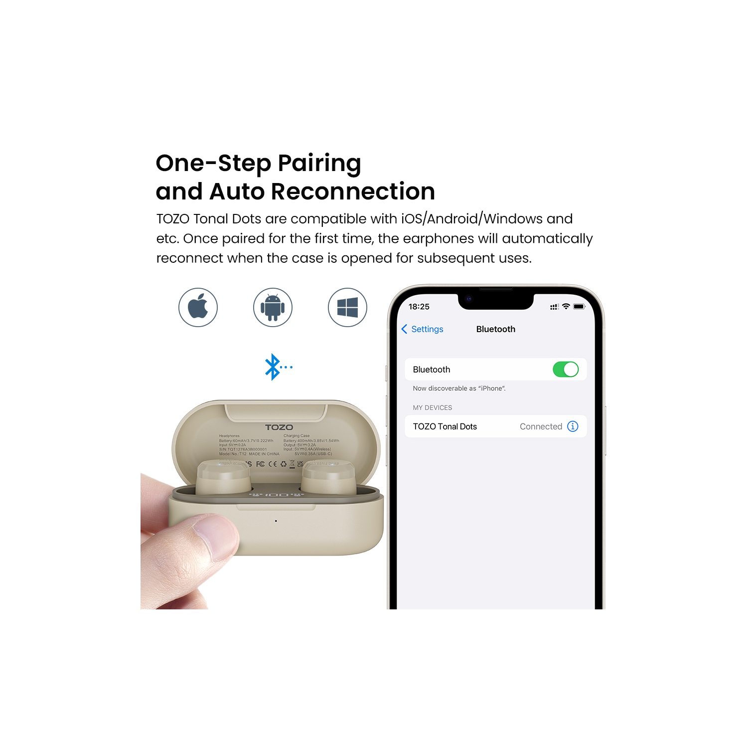 TOZO T12 Tonal Dots Wireless Earbuds In-Ear Noise Cancelling-Khaki