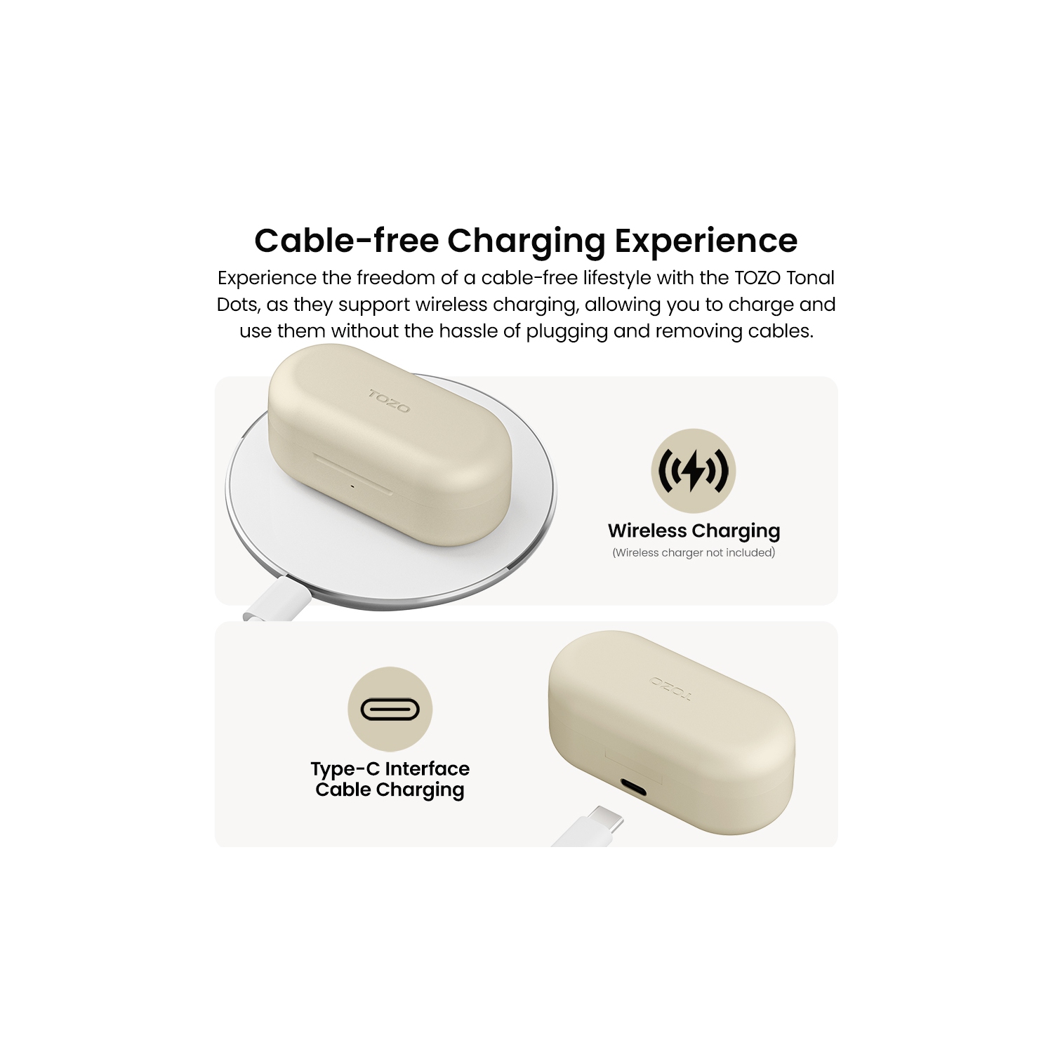 TOZO T12 Tonal Dots Wireless Earbuds In-Ear Noise Cancelling-Khaki