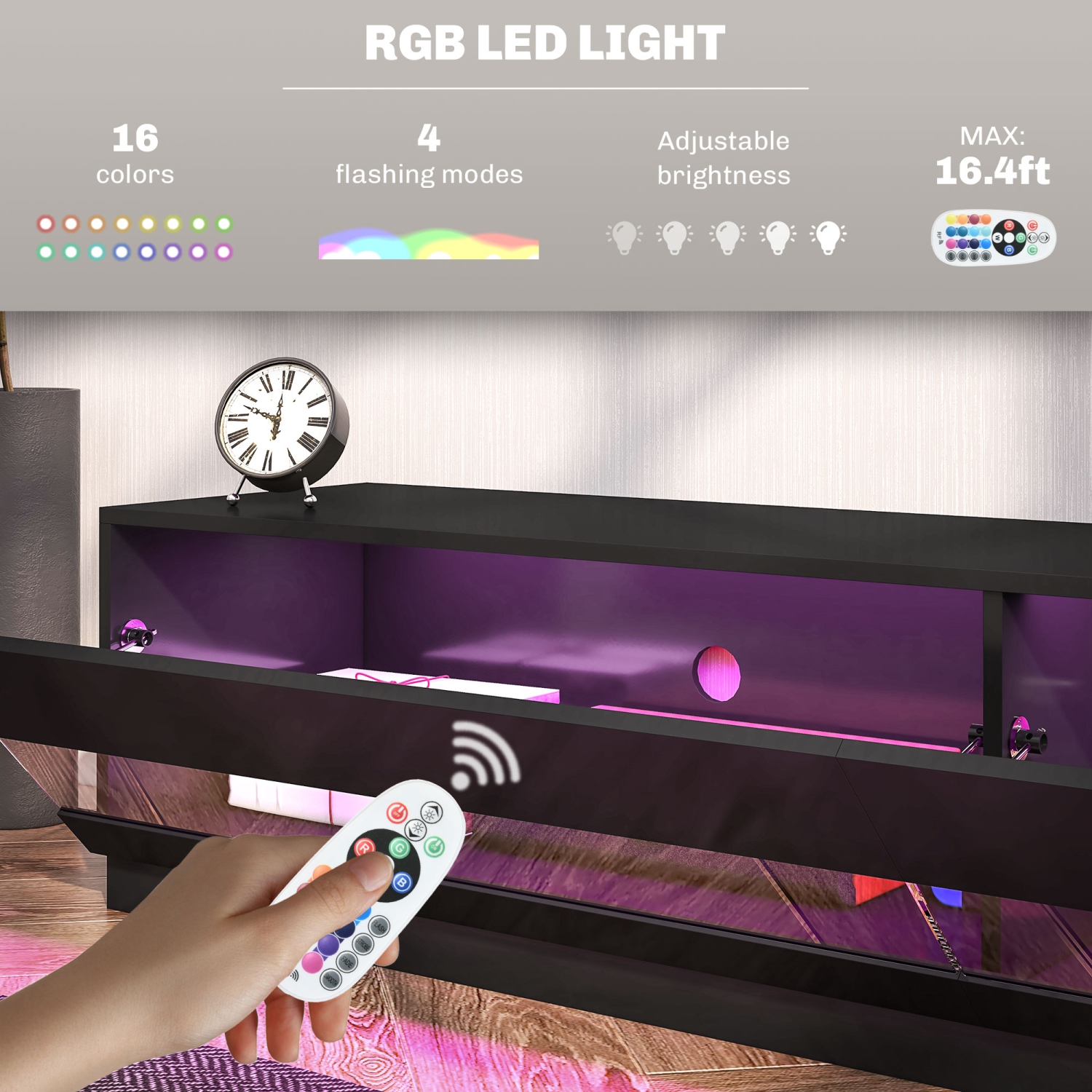 HOMCOM – Meuble pour téléviseur très lustré pour téléviseurs jusqu’à 75 po, centre de divertissement avec éclairage DEL, console multimédia avec