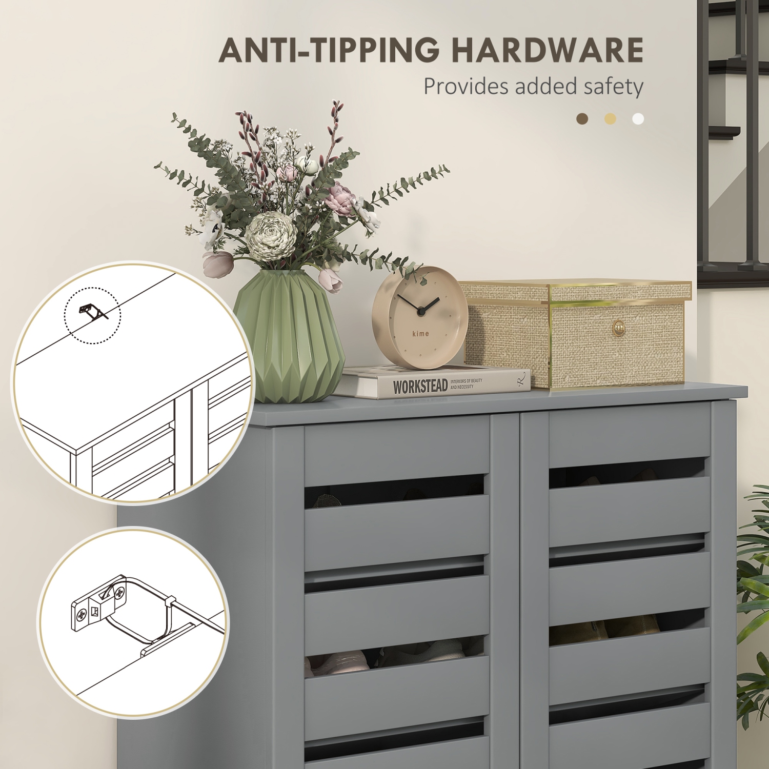 HOMCOM – Armoire à chaussures étroite avec 2 portes à lattes, armoire de rangement moderne pour chaussures avec tablettes réglables pour entrée,