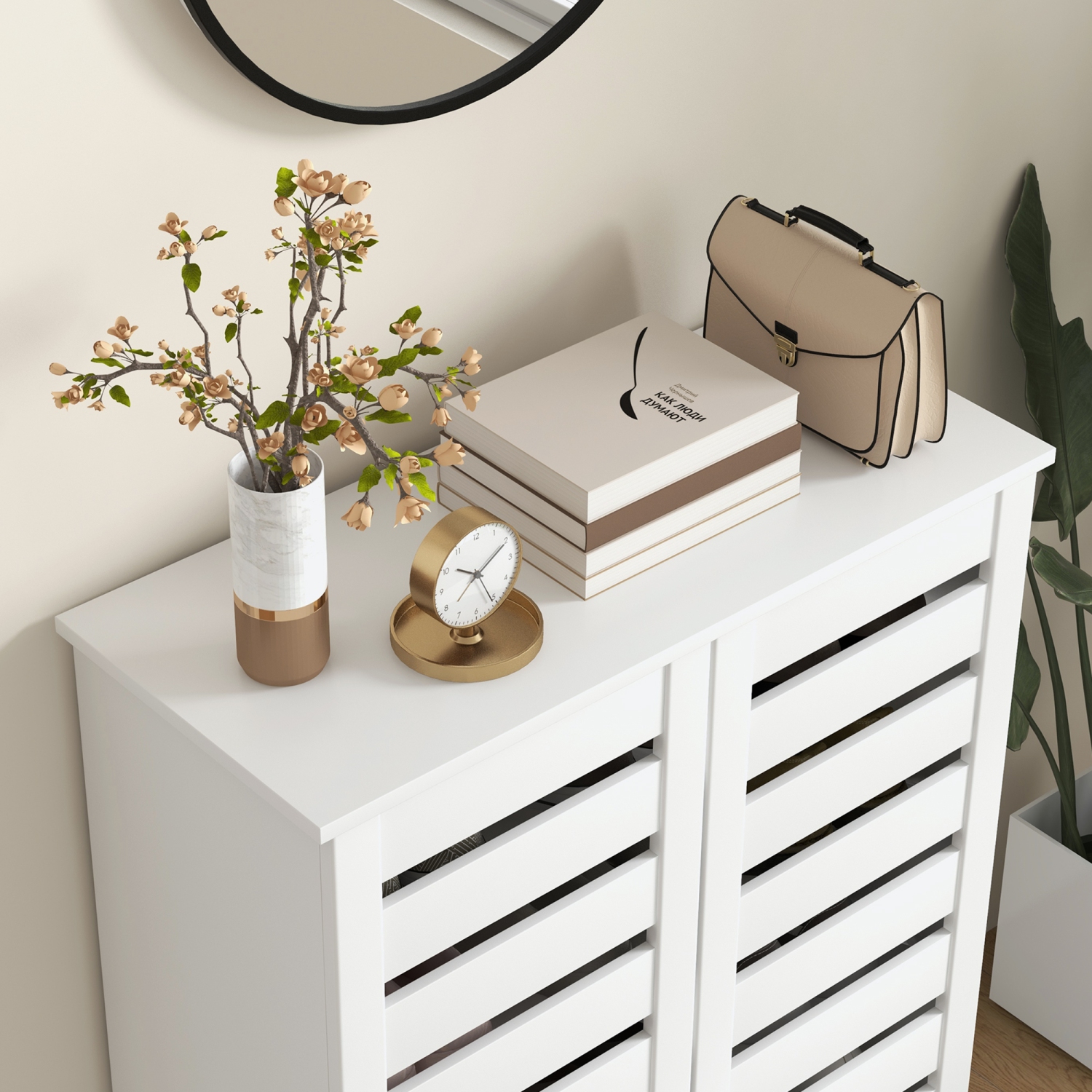 HOMCOM – Armoire à chaussures étroite avec 2 portes à lattes, armoire de rangement moderne pour chaussures avec tablettes réglables pour entrée,