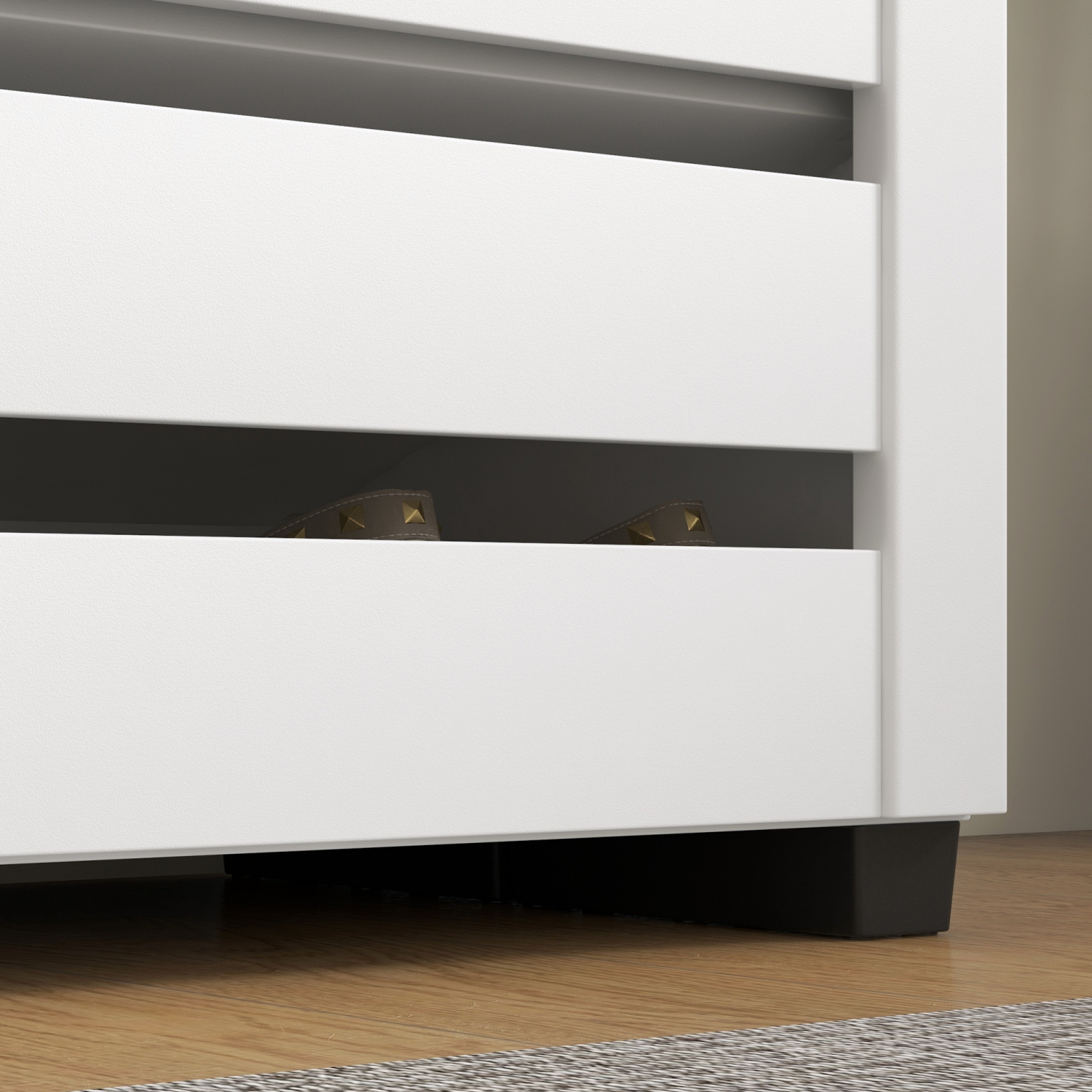 HOMCOM – Armoire à chaussures étroite avec 2 portes à lattes, armoire de rangement moderne pour chaussures avec tablettes réglables pour entrée,