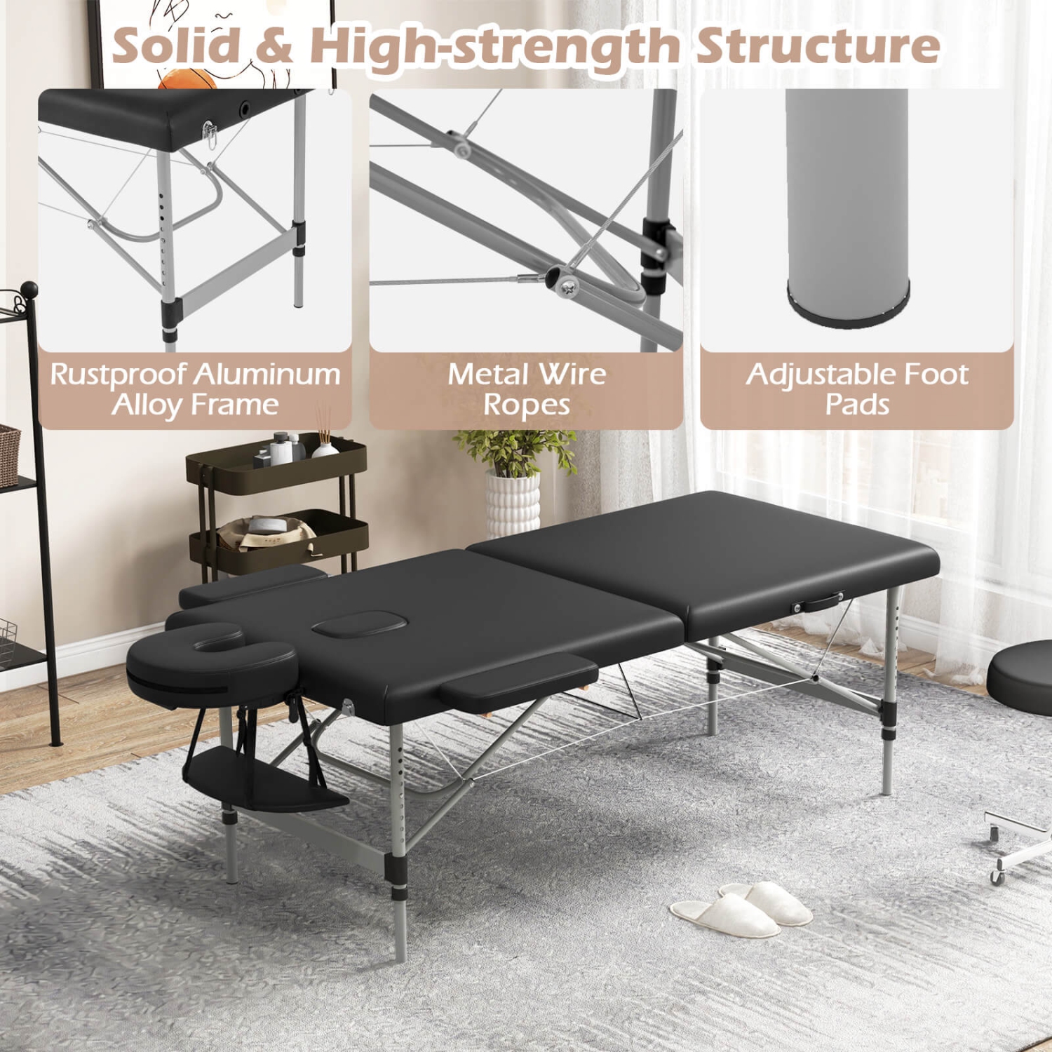 Costway 84" 2-Section Foldable Salon Spa Beauty Bed with Face Cradle Adjustable Height