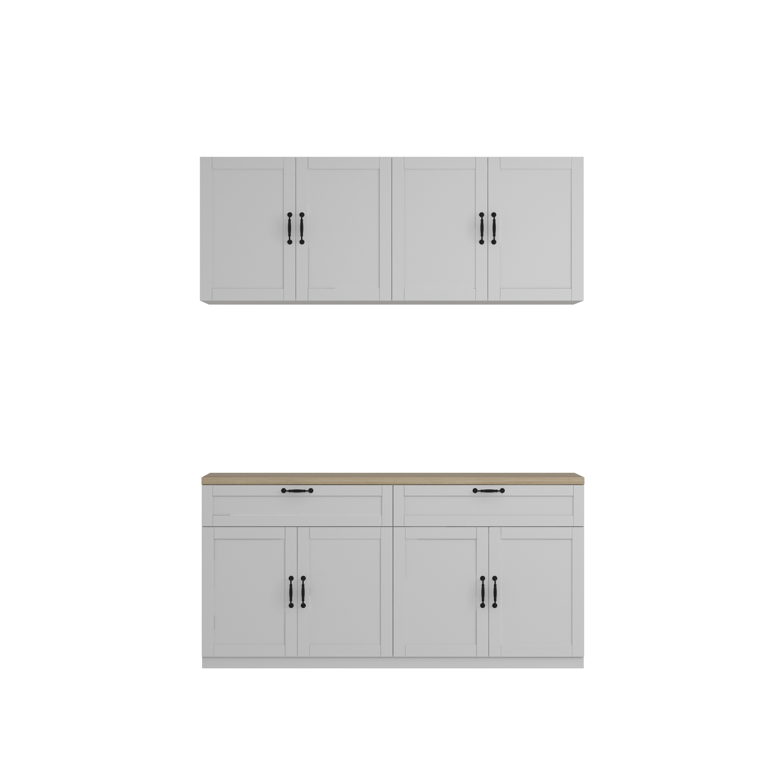 Famapy Kitchen Storage Cabinet Set with Drawers, Upper and Lower Cabinets, and Spacious Countertop White