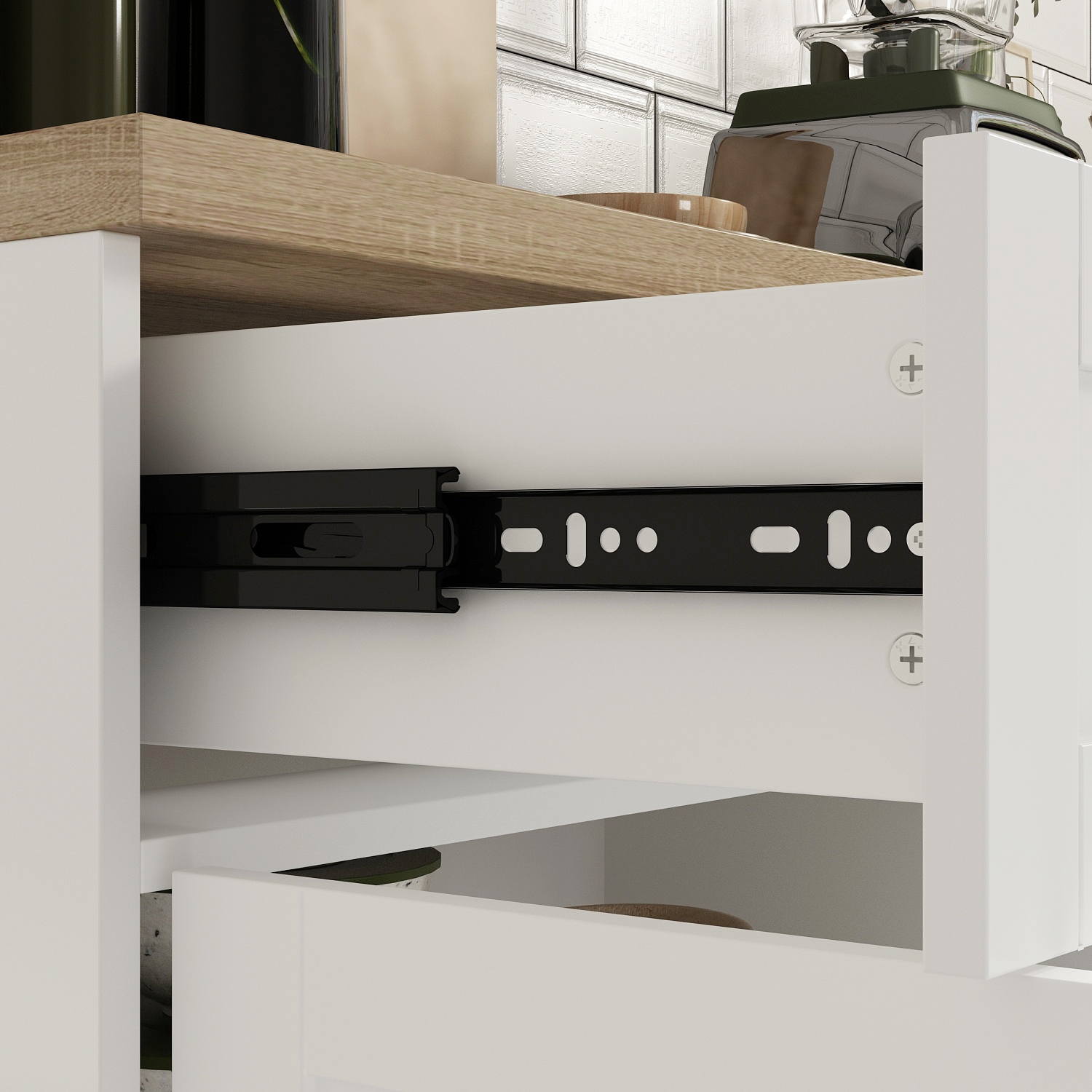 Famapy Kitchen Storage Cabinet Set with Drawers, Upper and Lower Cabinets, and Spacious Countertop White
