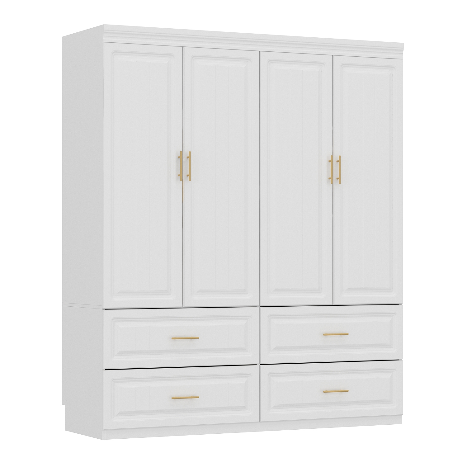 Famapy Spacious 4-Door Wardrobe with Adjustable Shelves and Drawers（63" W x 20.6" D x 74.2" H）White