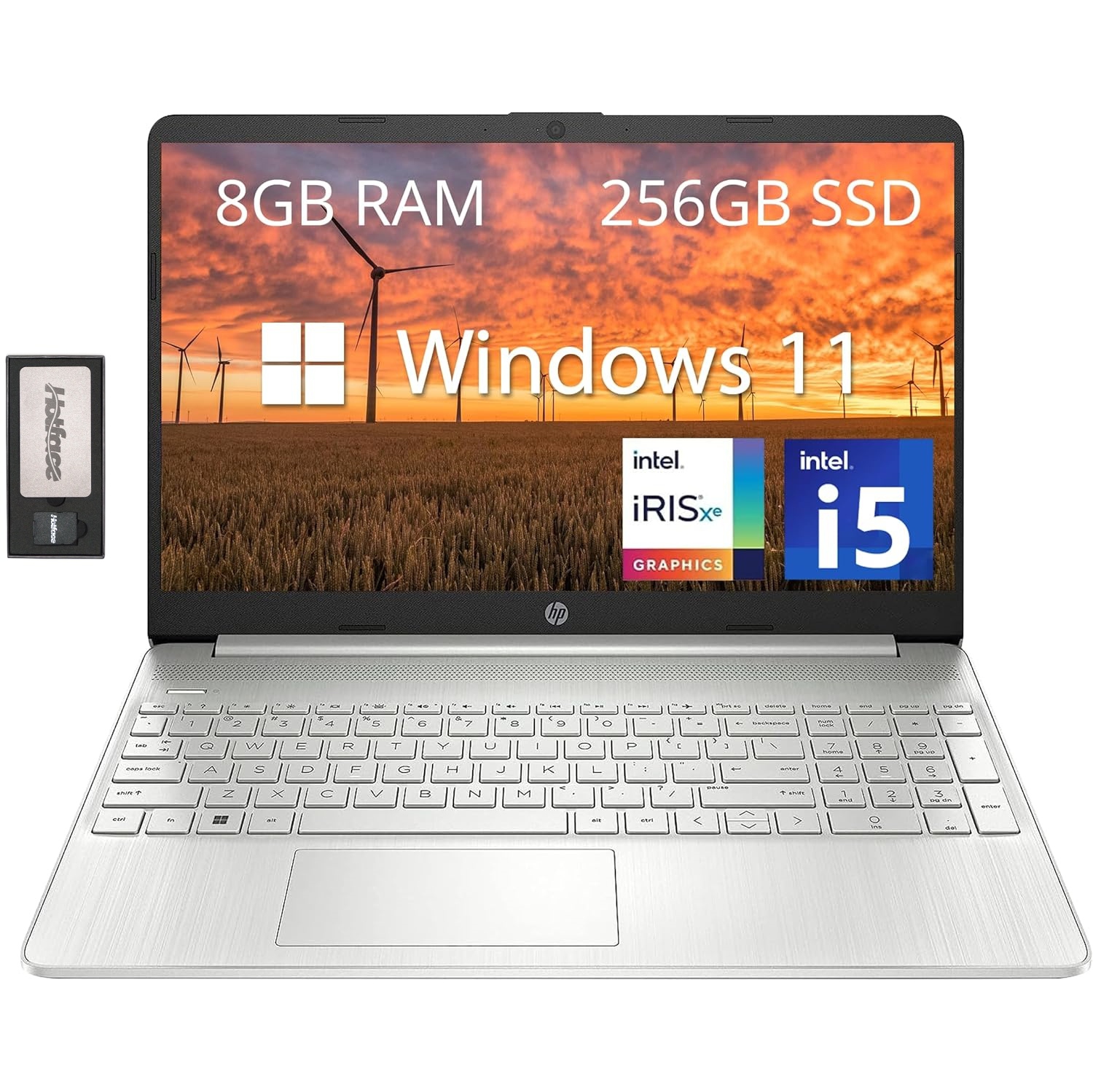 HP 15.6" FHD Laptop Computer, 11th Gen Intel Core i5-1135G7, 256GB PCIe SSD, 8GB DDR4 RAM, Intel Iris Xe Graphics, Stereo Speakers, Windows 11, Silver, 128GB Docking Station Set