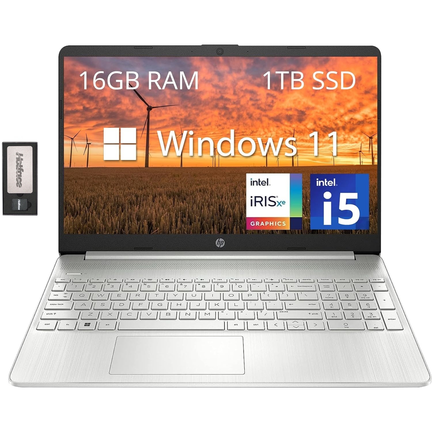 HP 15.6" FHD Laptop Computer, 11th Gen Intel Core i5-1135G7, 1TB PCIe SSD, 16GB DDR4 RAM, Intel Iris Xe Graphics, Stereo Speakers, Windows 11, Silver, 128GB Docking Station Set