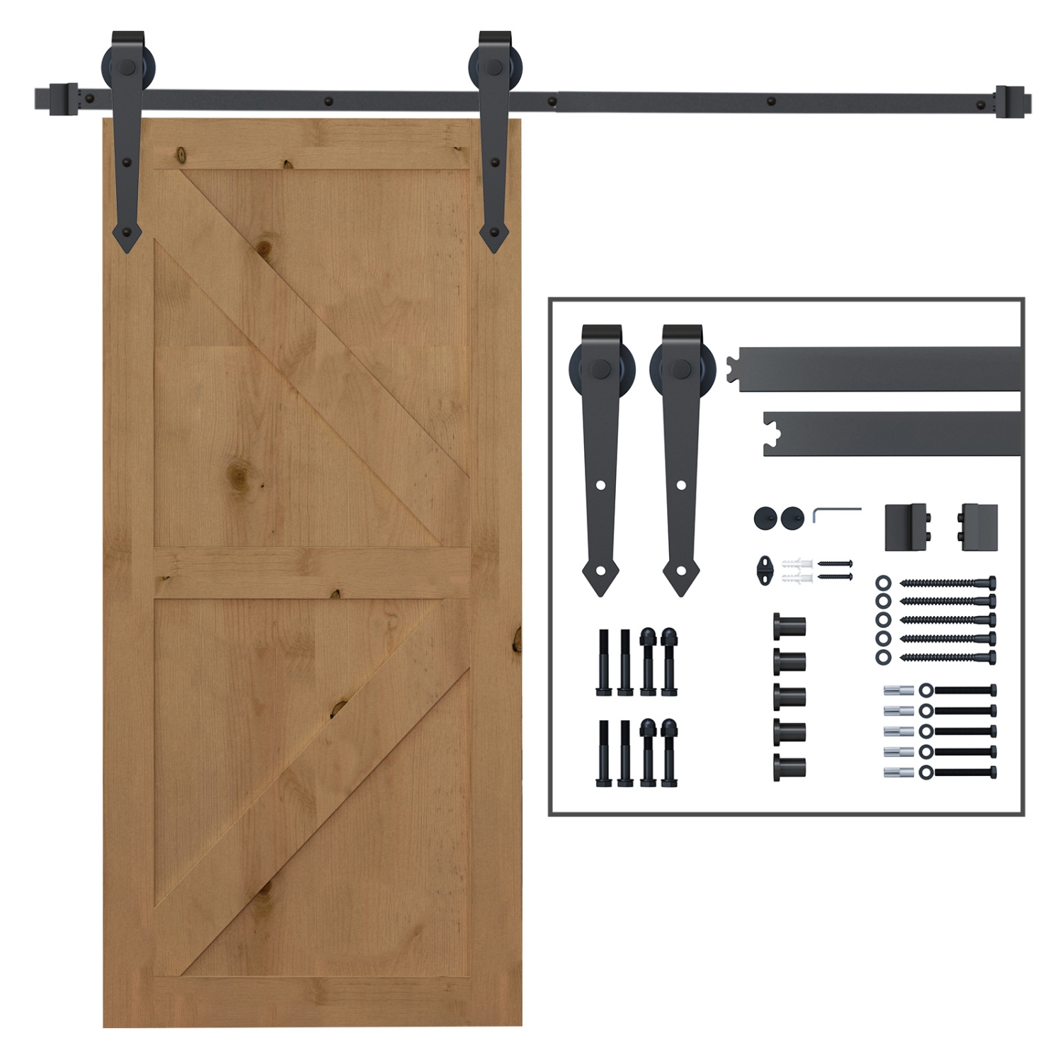 HOMCOM 6.6FT Sliding Barn Door Hardware Kit, Heavy Duty Barn Door Track Kit for Single Door, Fit 39" Wide Door Panel (J Shape Hanger), Brown