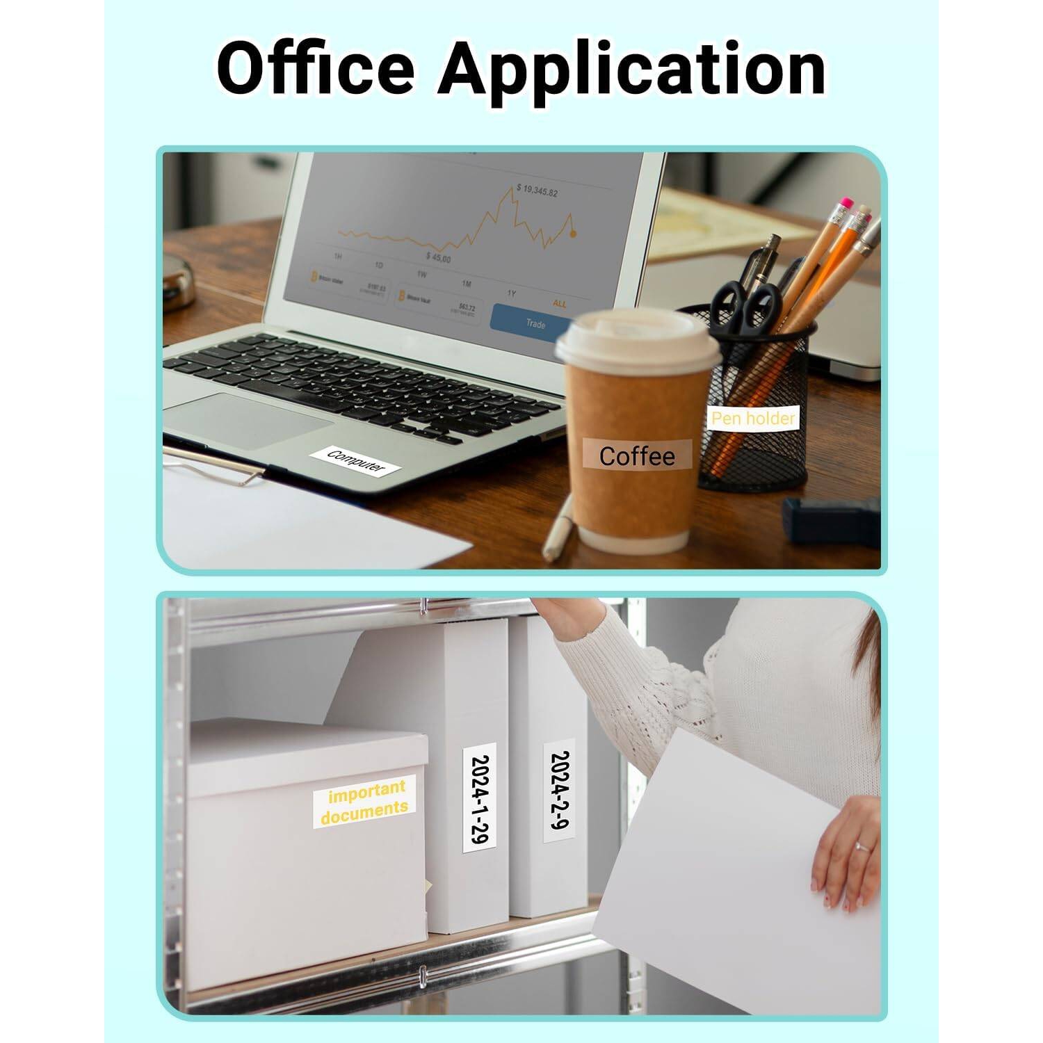 Label Ribbon Printer Portable mobile phone Bluetooth Portable Mini Label Maker Printer with Tape, for Organizing Office/Home Supplies, Green