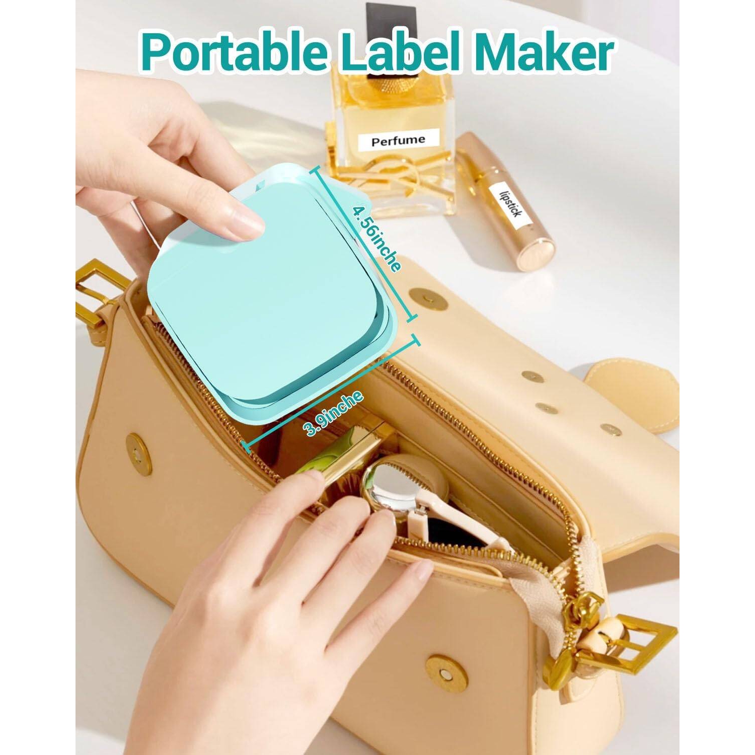 Label Ribbon Printer Portable mobile phone Bluetooth Portable Mini Label Maker Printer with Tape, for Organizing Office/Home Supplies, Green