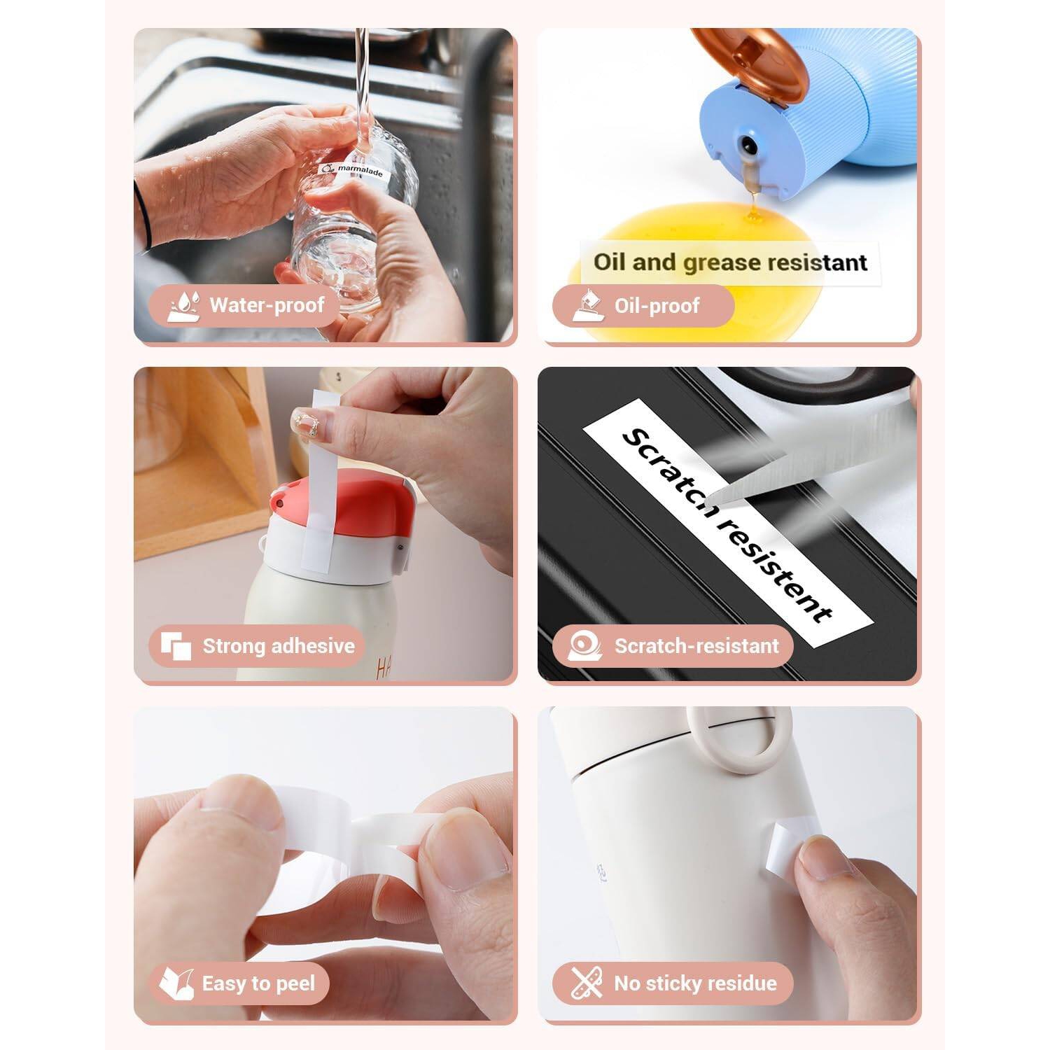 Label Ribbon Printer Portable mobile phone Bluetooth Portable Mini Label Maker Printer with Tape, for Organizing Office/Home Supplies, Pink