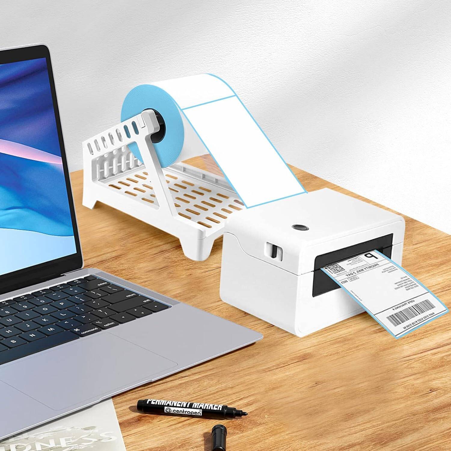 Label Holder Thermal Label Holder For Rolls And Fanfold Labels Direct Label Stand Desktop Printer Accessory, Label Printer for Home, Office, White