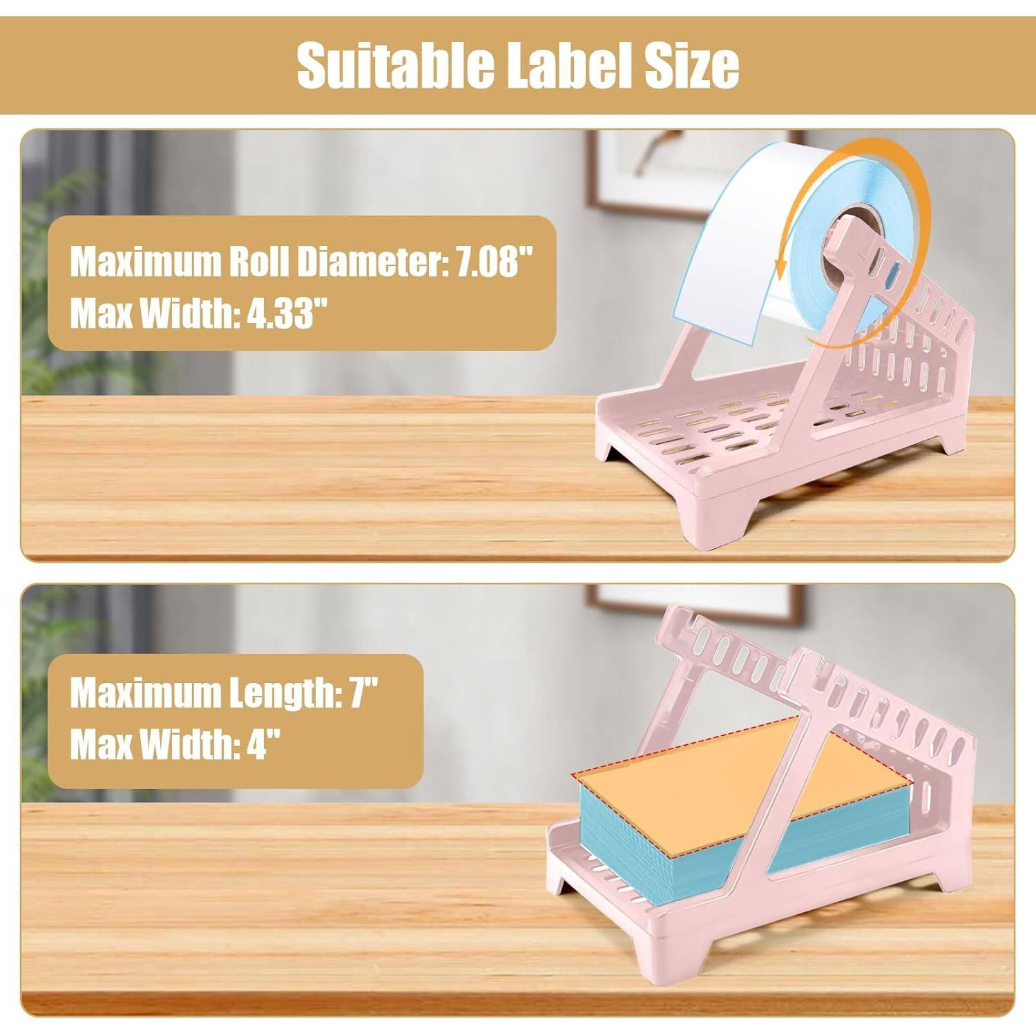 Label Holder Thermal Label Holder For Rolls And Fanfold Labels Direct Label Stand Desktop Printer Accessory, Label Printer for Home, Office, Pink