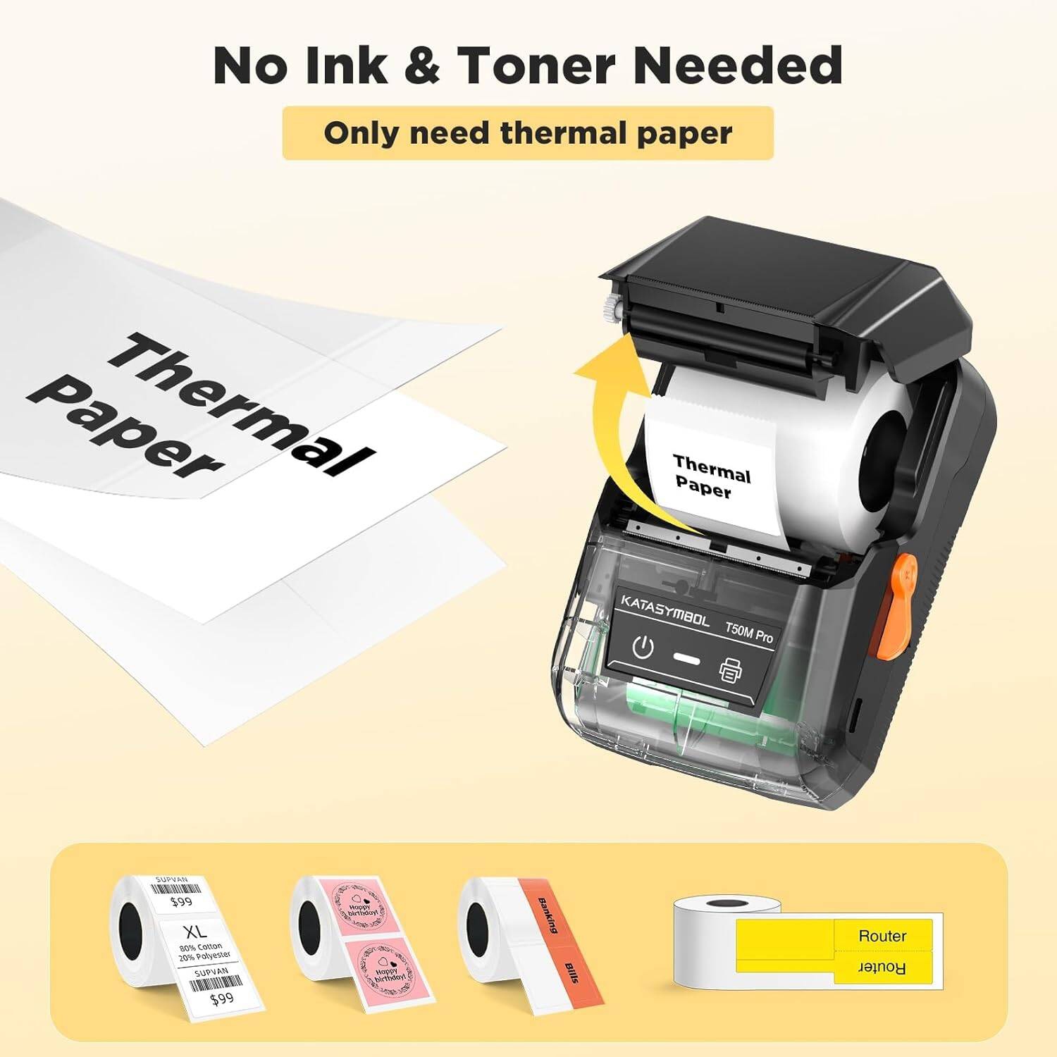 Label Maker Bundle T50M Pro Bluetooth, 3 Waterproof Tapes, Versatile App with 40 Fonts & 450+ Icons, Labeler for Kitchen, Home, School & Office