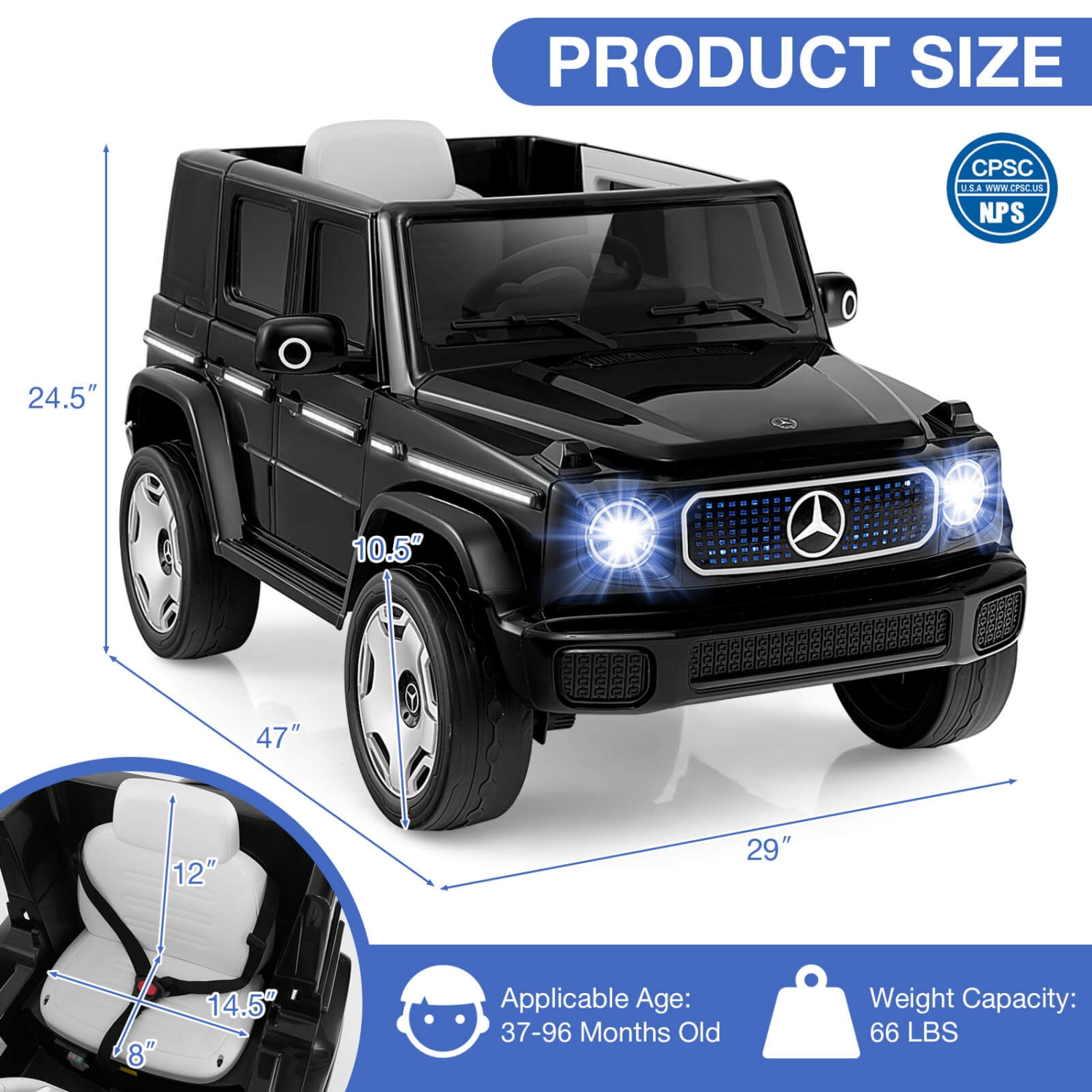 Costway Licensed Mercedes-Benz EQG Kids Ride On Car with Remote Control Detachable Battery