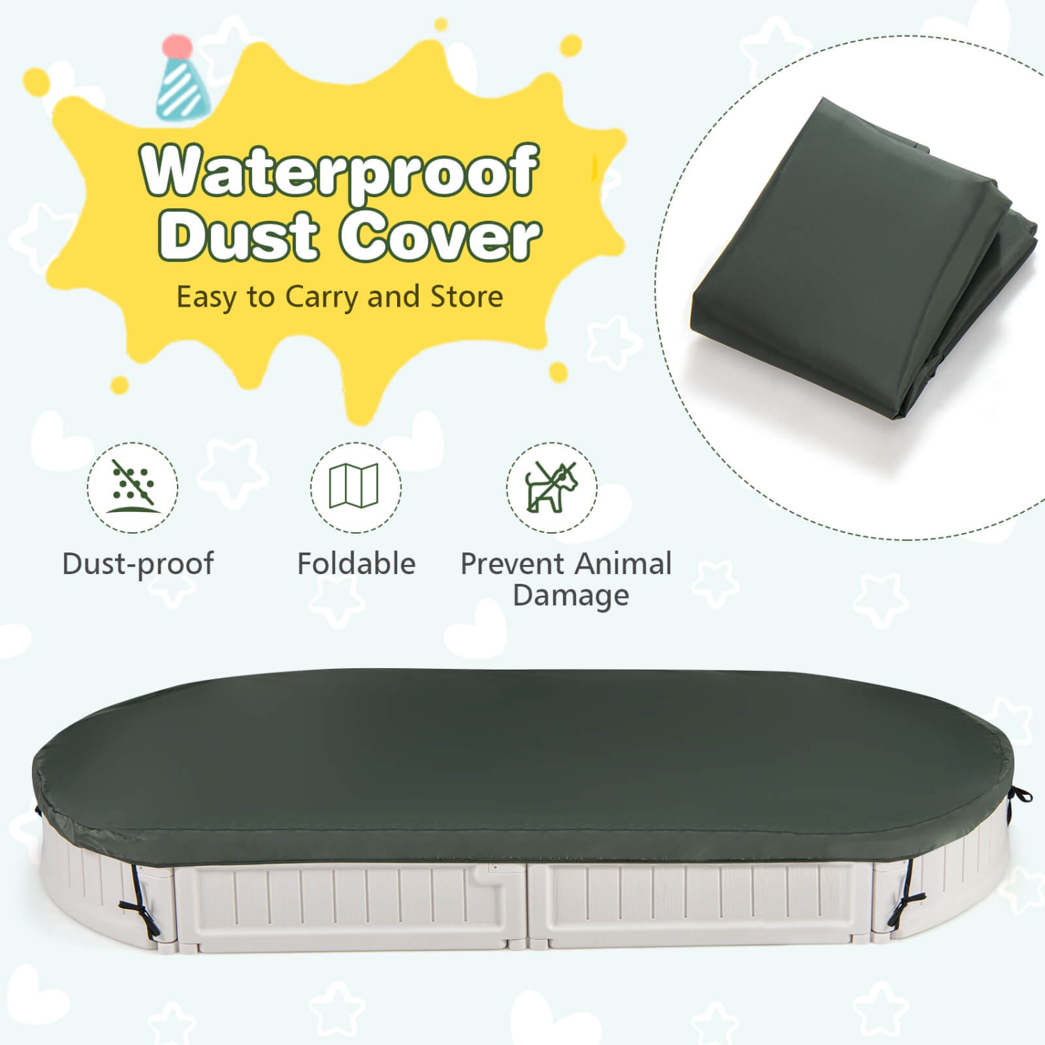 Bac à sable en bois 6F de Costway avec siège en coin intégré, housse et doublure inférieure pour jouer à l'extérieur