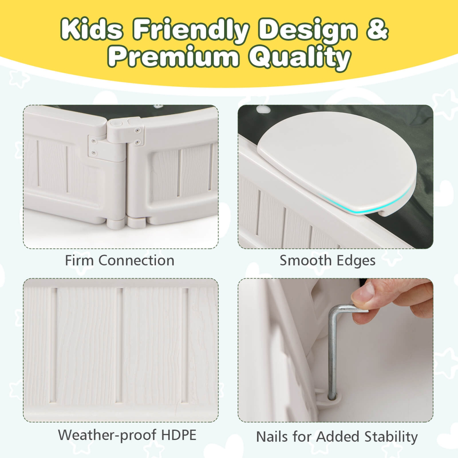 Bac à sable en bois 6F de Costway avec siège en coin intégré, housse et doublure inférieure pour jouer à l'extérieur