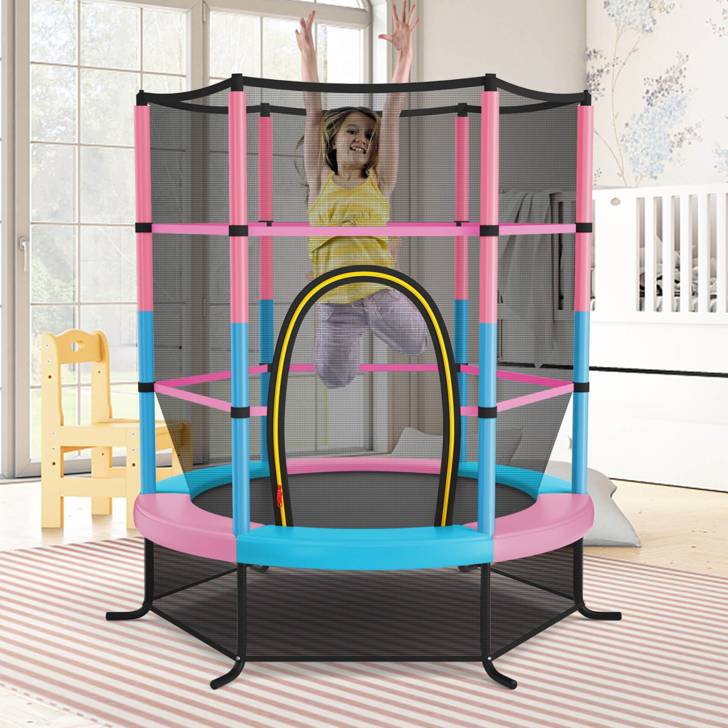 Costway Youth Jumping Round Trampoline 55'' Exercise W/ Safety Pad Enclosure Combo Kids