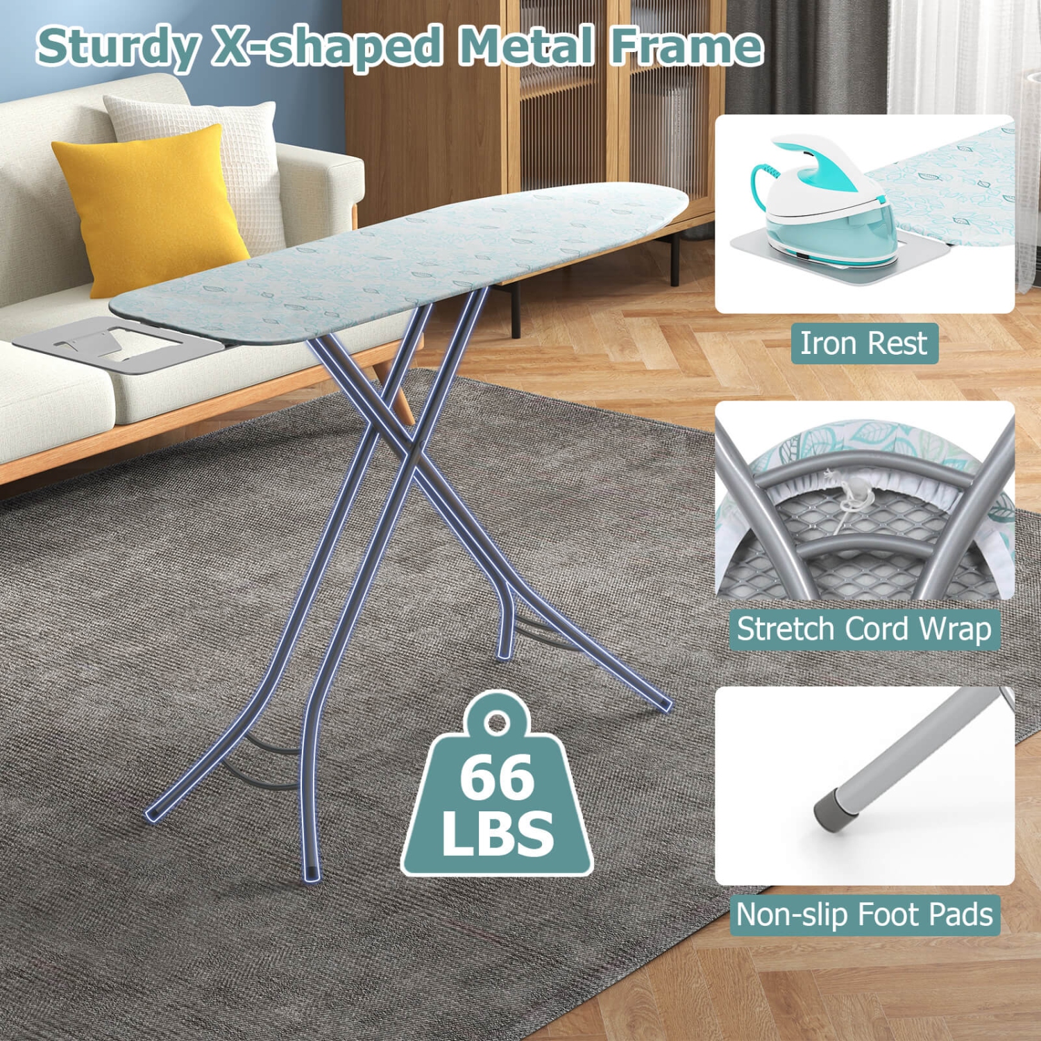 Costway Compact & Portable Ironing Board with Iron Rest Removable Cover Sturdy Metal Frame