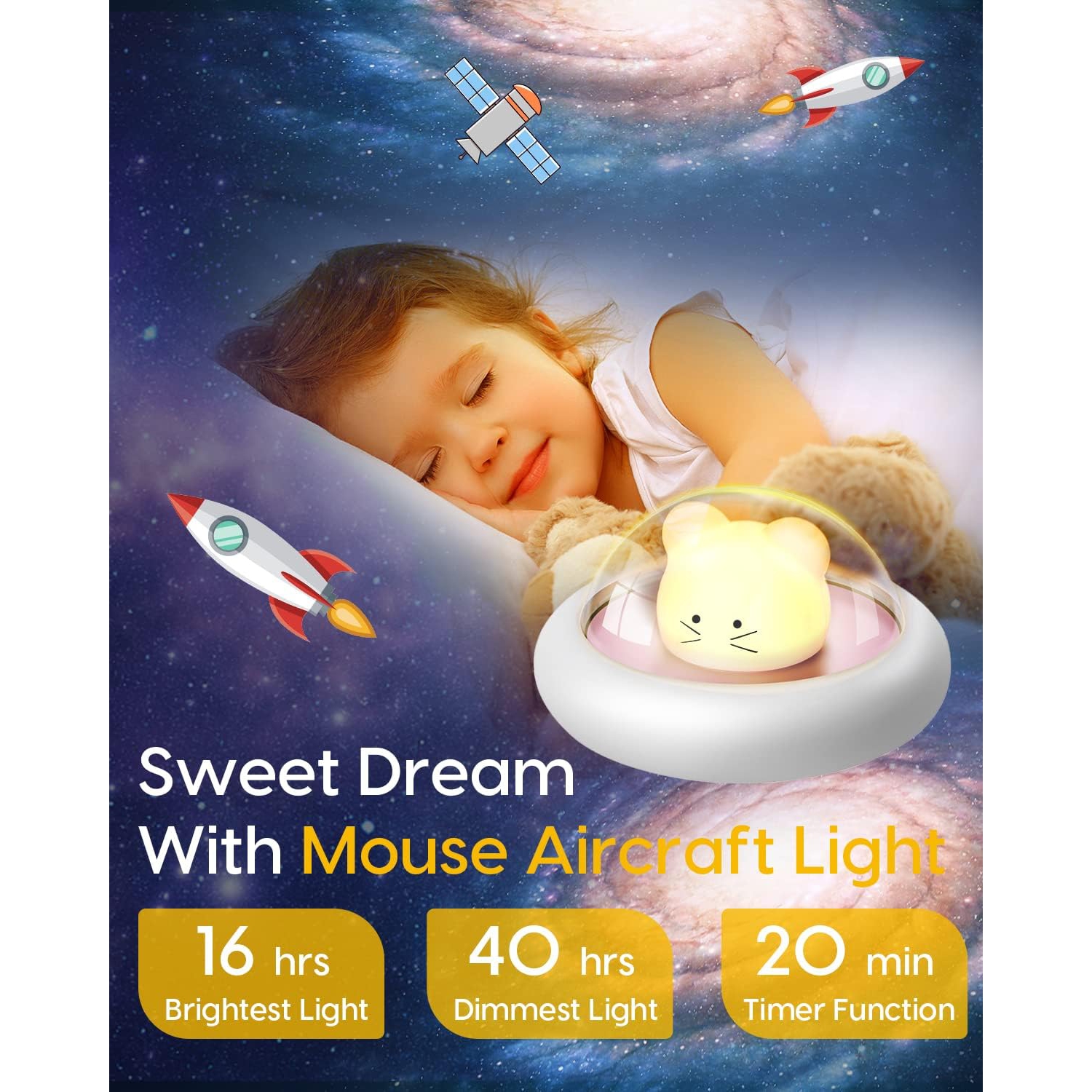 Veilleuse YOULIGHTS pour enfants avec 3 modes de changement de couleur, veilleuse rechargeable LED avec minuterie de 20 minutes et commande à