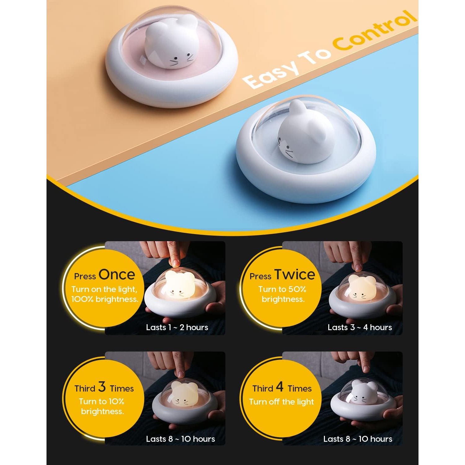 Veilleuse YOULIGHTS pour enfants avec 3 modes de changement de couleur, veilleuse rechargeable LED avec minuterie de 20 minutes et commande à