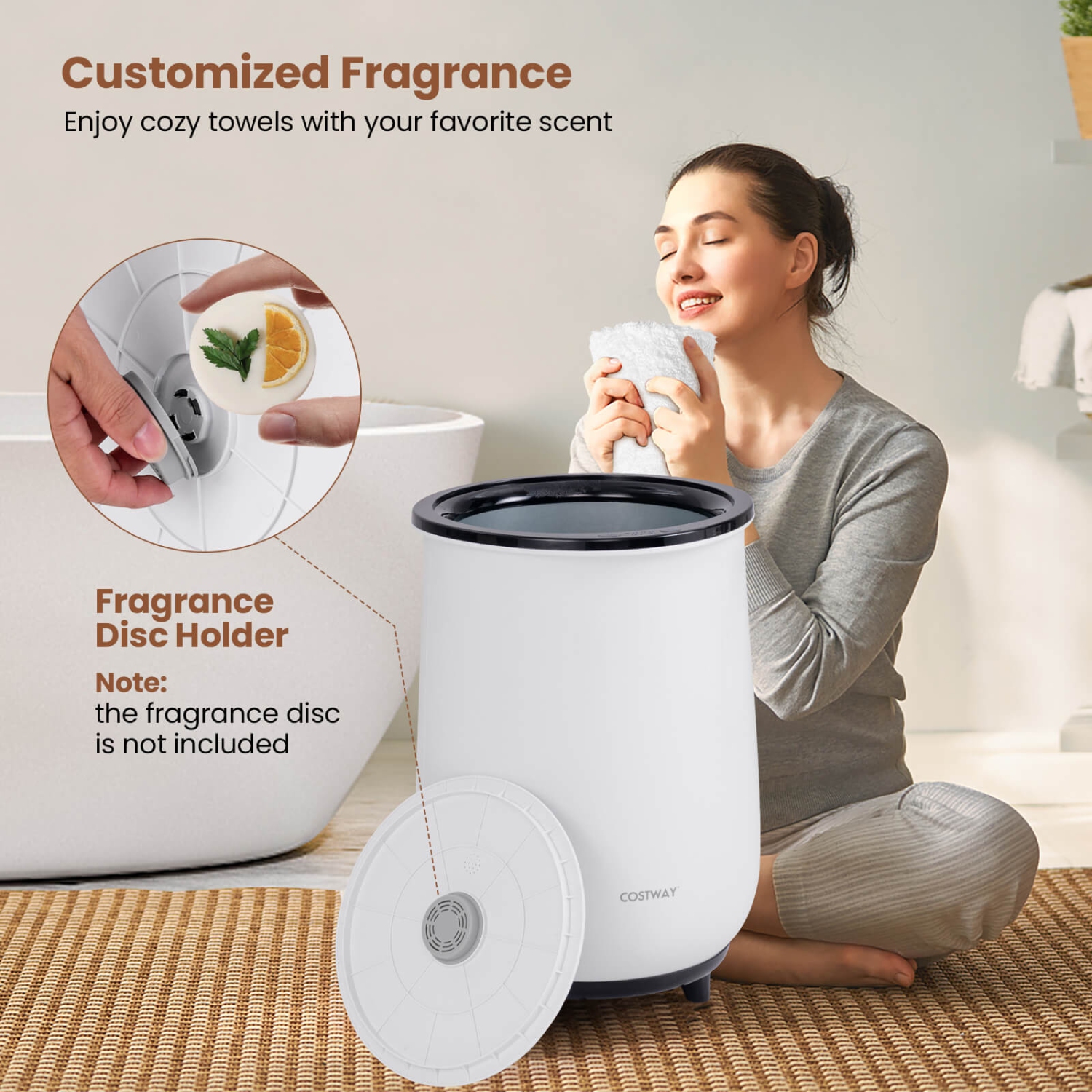 Costway 23L Bathroom Towel Warmer Bucket 4 Timer with Fragrance Holder & 3-Level Heating