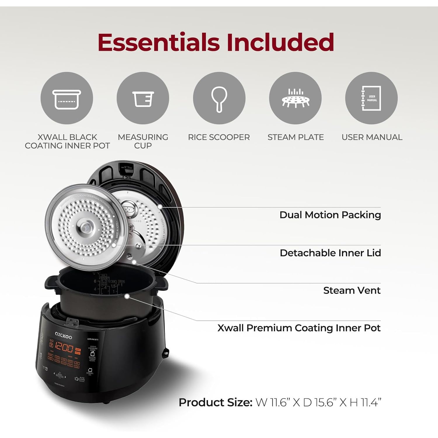 CUCKOO CRP-PK1001S 10-Cup Heating Pressure Rice Cooker & Warmer with Nonstick Inner Pot, 13 Menu Options, Fuzzy Logic Tech, Auto Clean