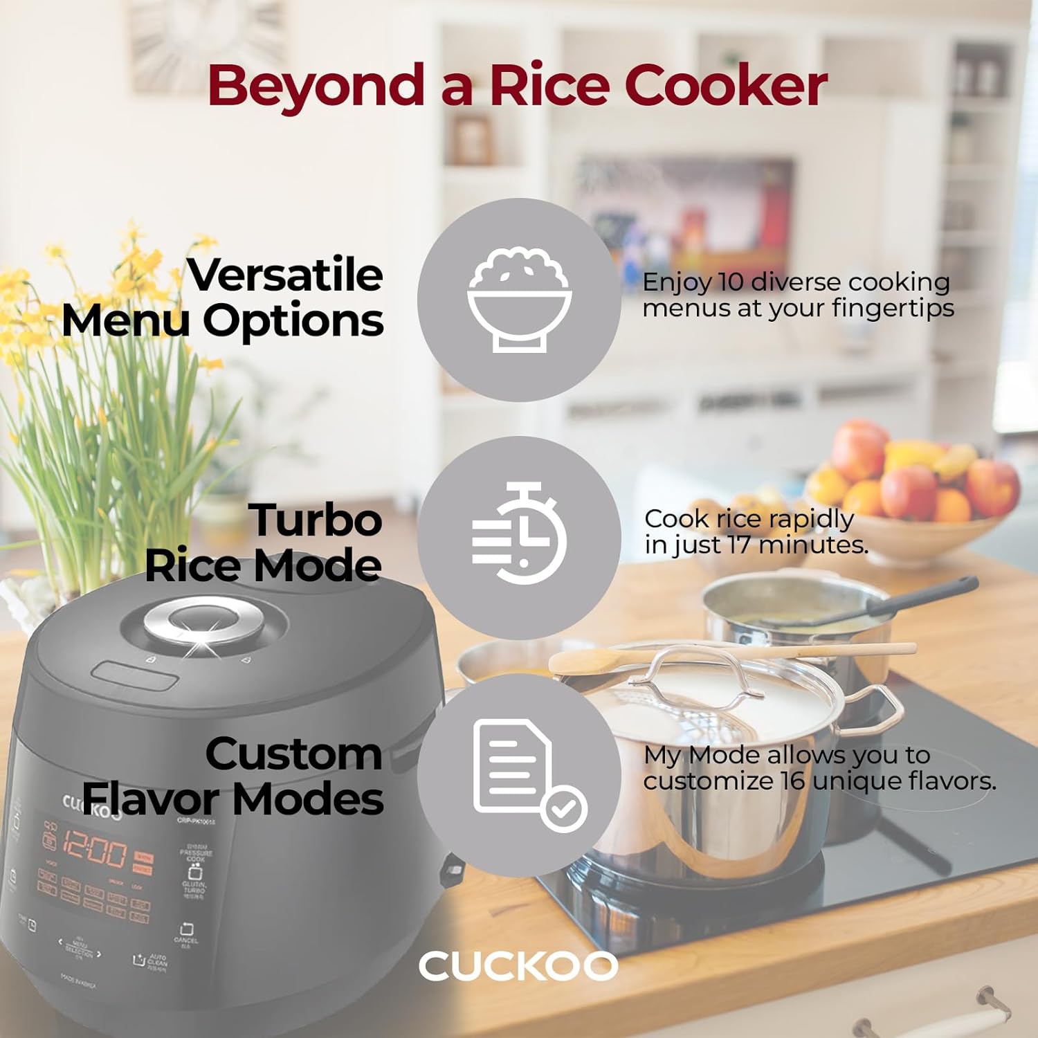 CUCKOO CRP-PK1001S 10-Cup Heating Pressure Rice Cooker & Warmer with Nonstick Inner Pot, 13 Menu Options, Fuzzy Logic Tech, Auto Clean