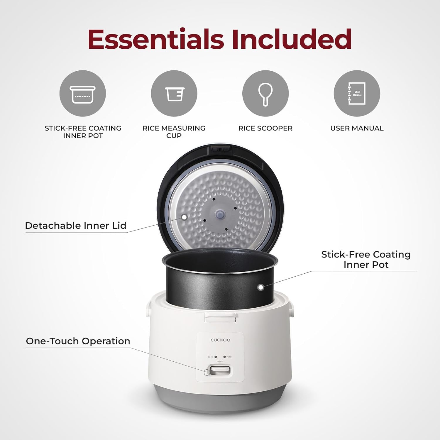 CUCKOO – CUCKOO CR-1095 10-Cup, cuiseur à riz de base et réchaud avec récipient interne antiadhésif, commutateur de pression