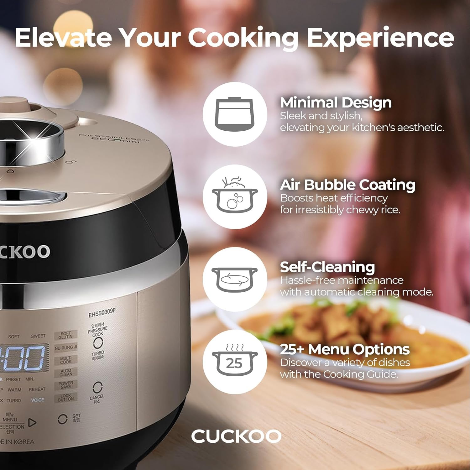 CUCKOO – CUCKOO CRP-EHSS0309FG 3-Cup, cuisson à induction, pression de riz avec récipient interne antiadhésif, 16 modes de menu, technologie Fuzzy