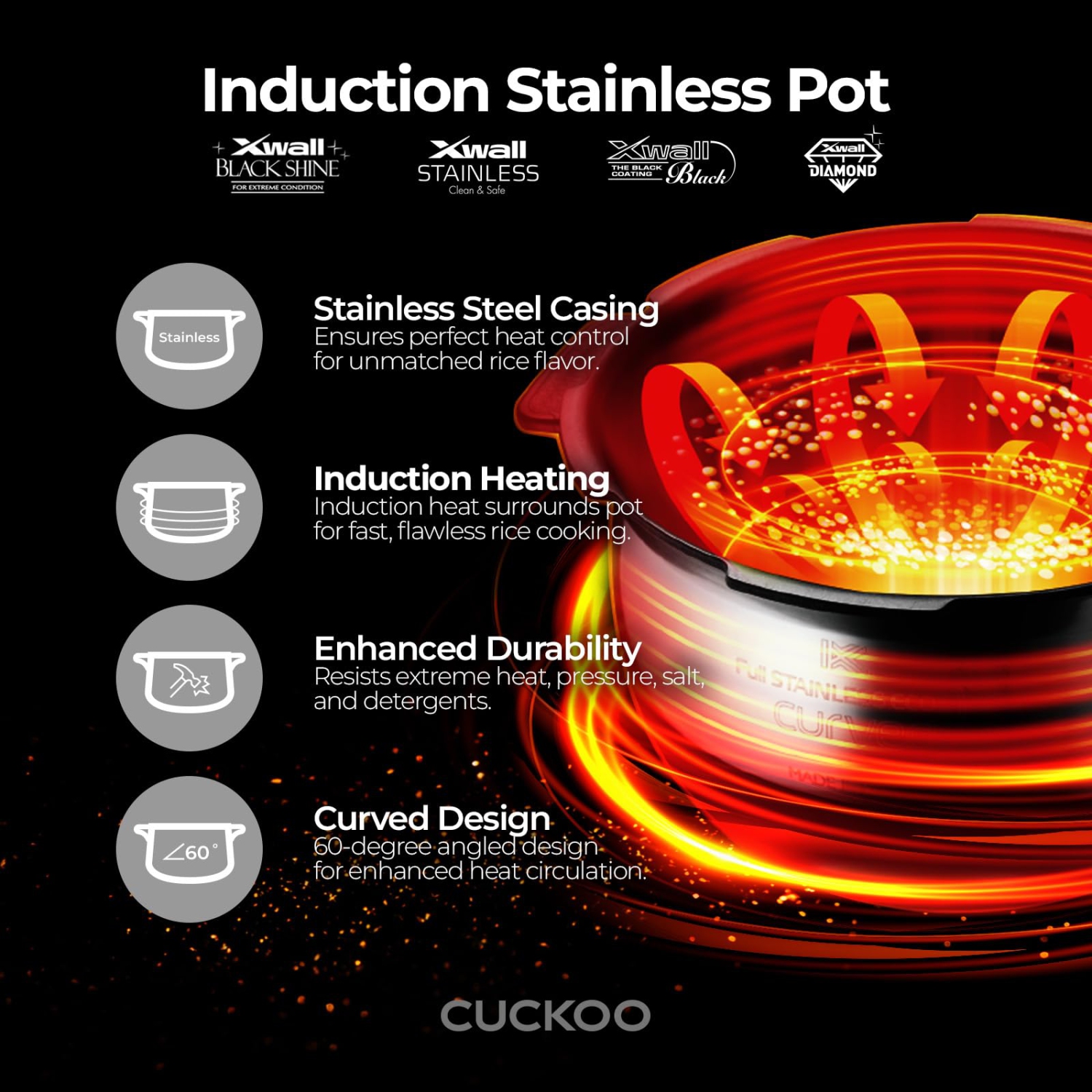 CUCKOO – CUCKOO CRP-EHSS0309FG 3-Cup, cuisson à induction, pression de riz avec récipient interne antiadhésif, 16 modes de menu, technologie Fuzzy