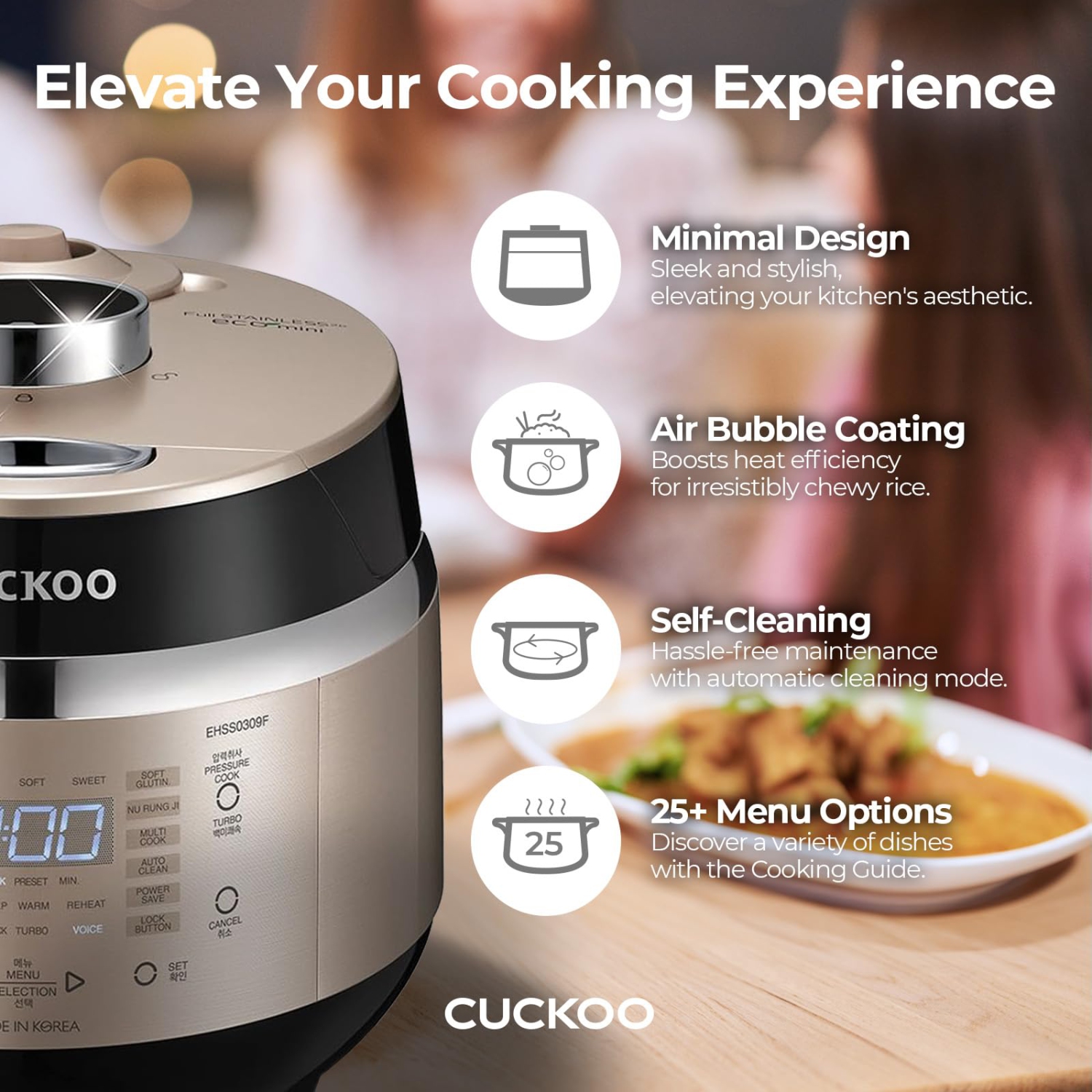 CUCKOO – CUCKOO CRP-EHSS0309FG 3-Cup, cuisson à induction, pression de riz avec récipient interne antiadhésif, 16 modes de menu, technologie Fuzzy