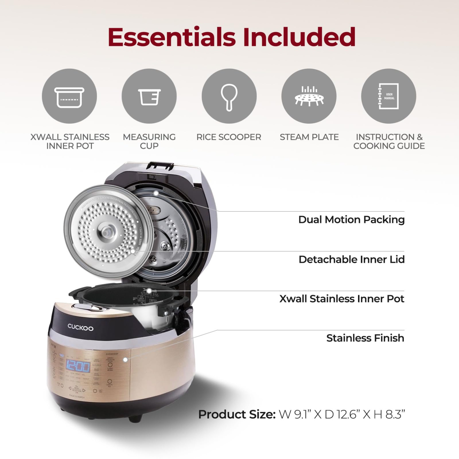 CUCKOO – CUCKOO CRP-EHSS0309FG 3-Cup, cuisson à induction, pression de riz avec récipient interne antiadhésif, 16 modes de menu, technologie Fuzzy