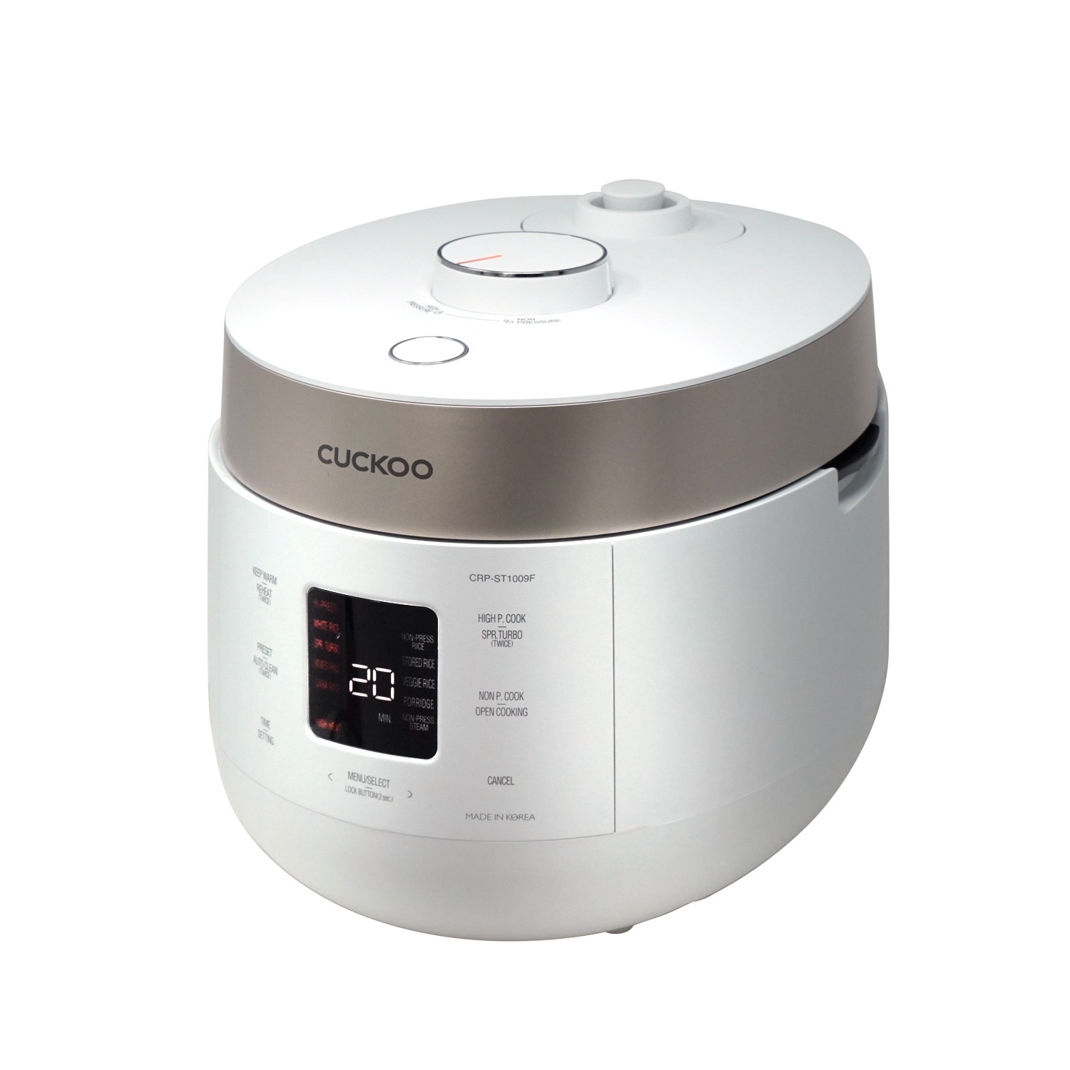CUCKOO CRP-ST1009FW 10-Cup Twin Pressure Rice Cooker & Warmer with Nonstick Inner Pot, 16 Menu Options, 3 Voice Guide, Auto Clean