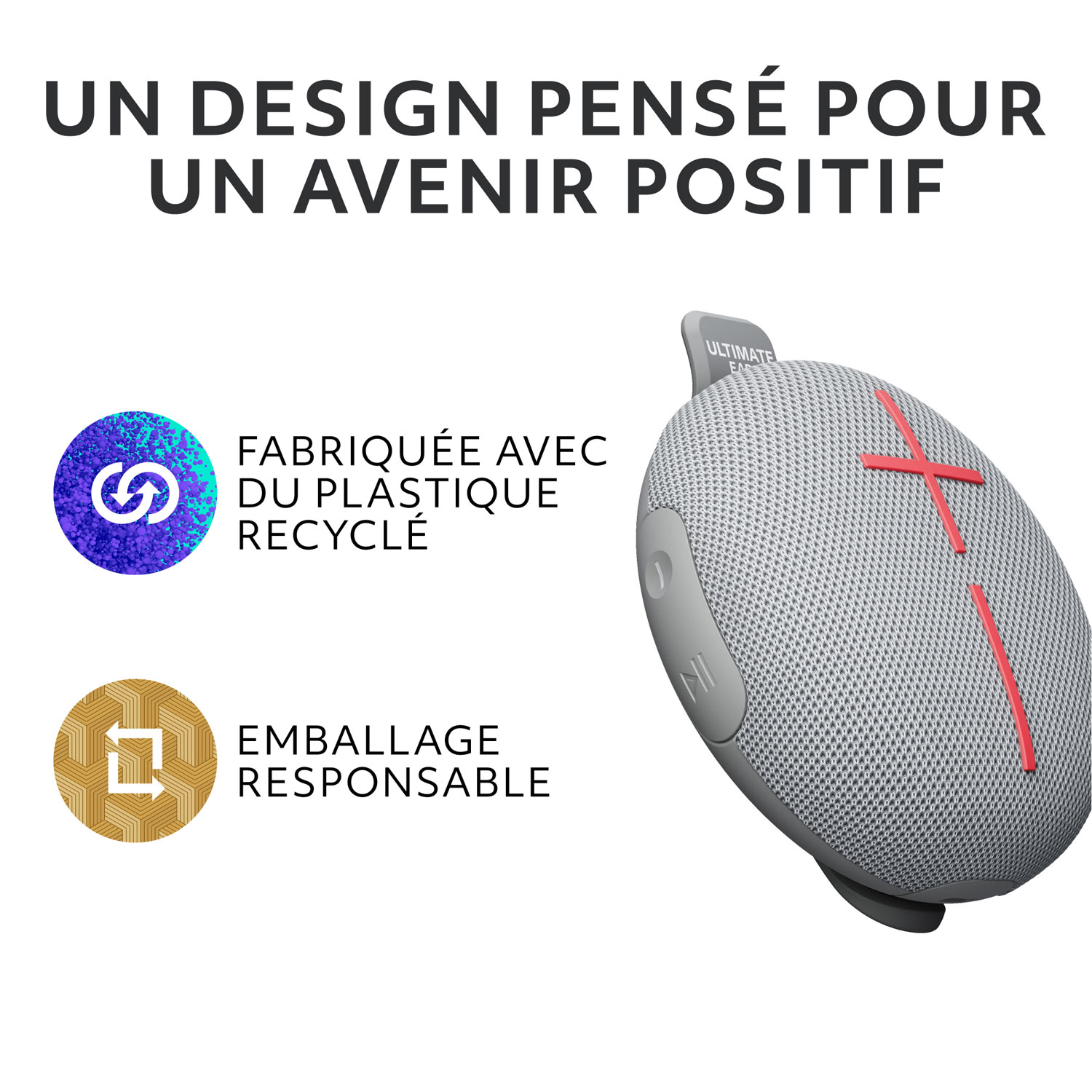 Haut-parleur miniature sans fil portatif Bluetooth étanche MINIROLL d'Ultimate Ears - Gris