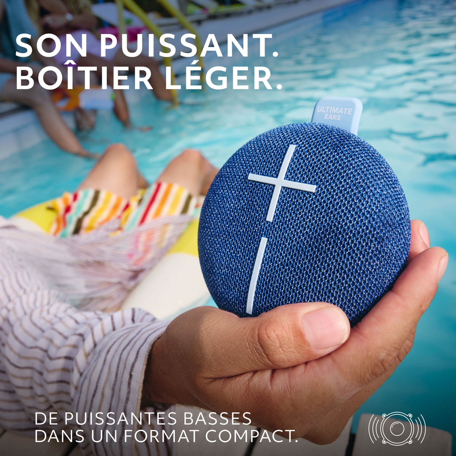 Haut-parleur miniature sans fil portatif Bluetooth étanche MINIROLL d'Ultimate Ears - Bleu majestueux