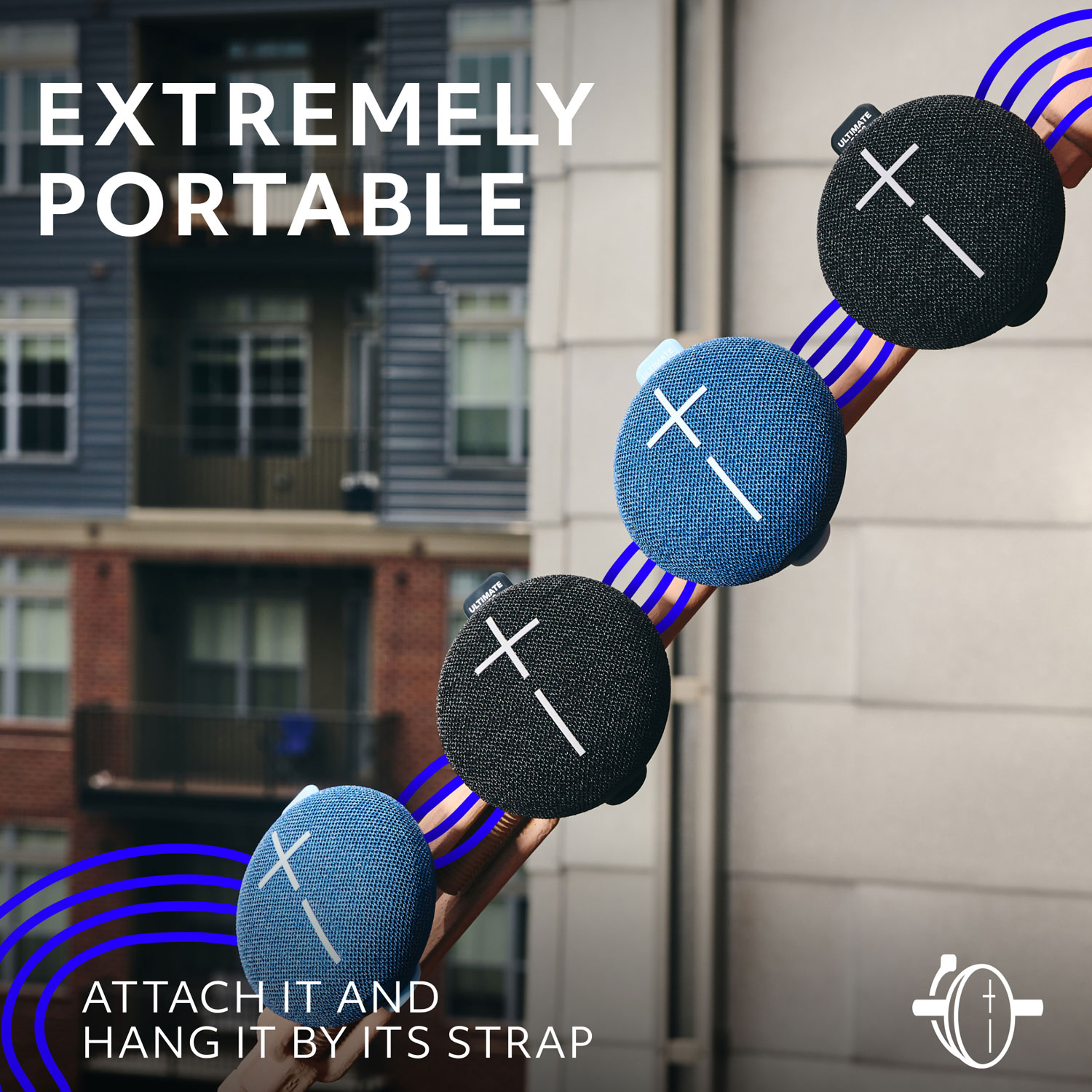 Haut-parleur miniature sans fil portatif Bluetooth étanche MINIROLL d'Ultimate Ears - Bleu majestueux