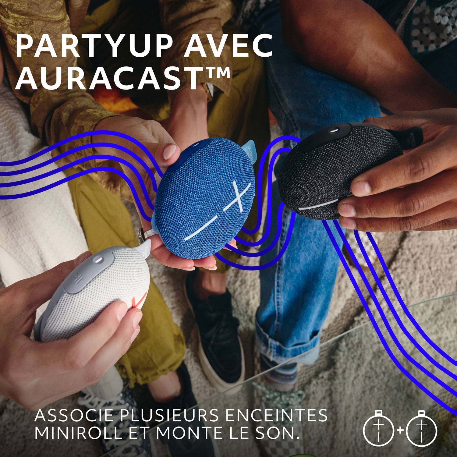 Haut-parleur miniature sans fil portatif Bluetooth étanche MINIROLL d'Ultimate Ears - Bleu majestueux