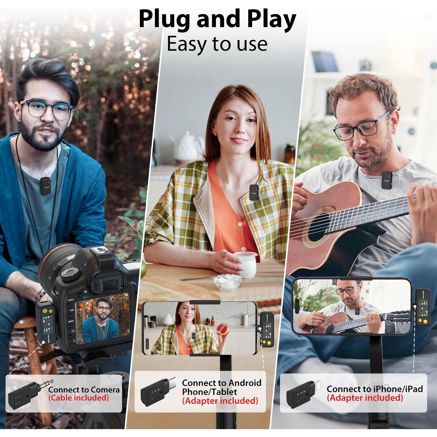 Micro-cravate sans fil X5 de FULAIM, micro-cravate avec étui de recharge de 18H mAh pour appareils photo reflex numériques/iPhone/Android/diffusion