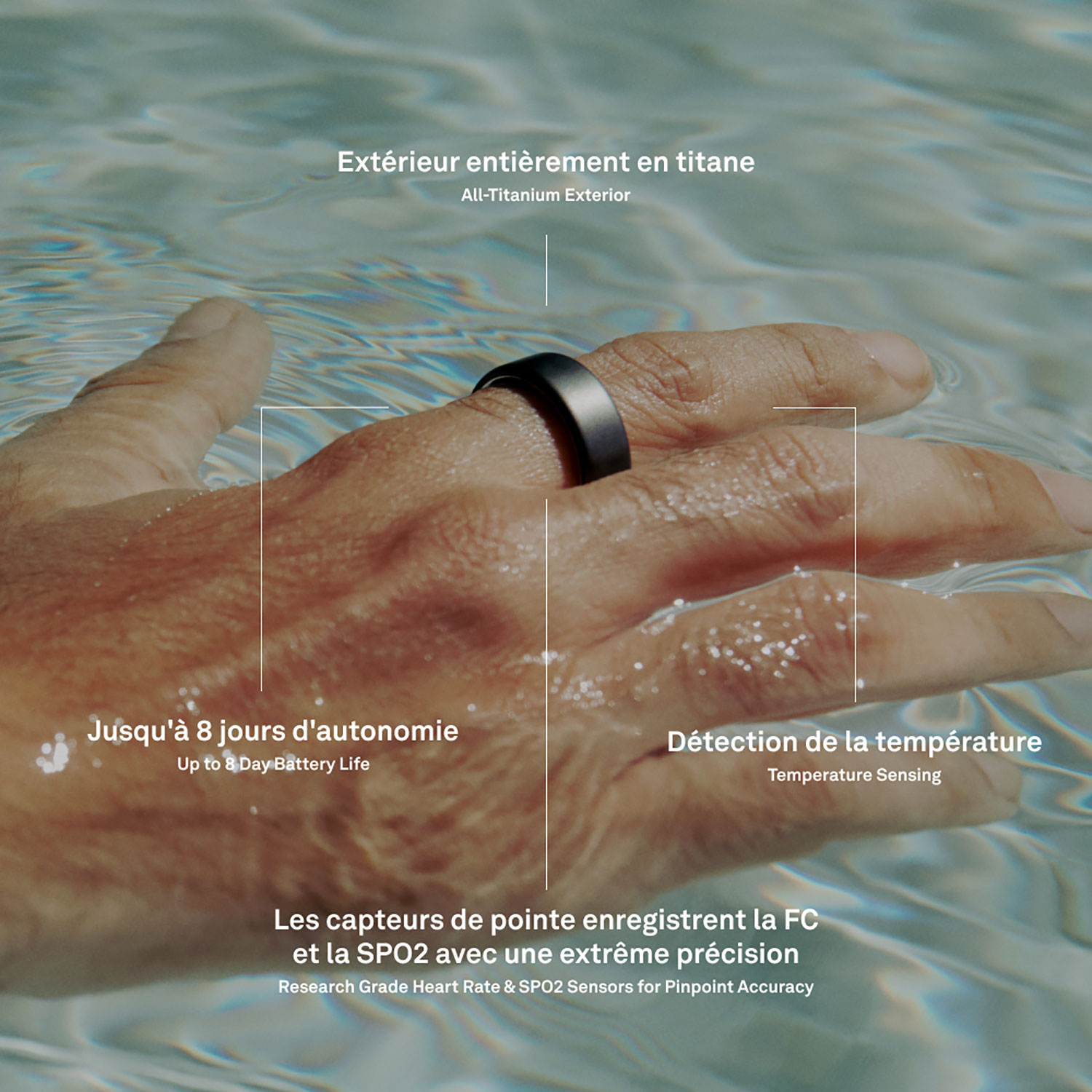 Anneau intelligent de sommeil et de mise en forme Ring 4 d'Oura - Argent brossé - Taille 12