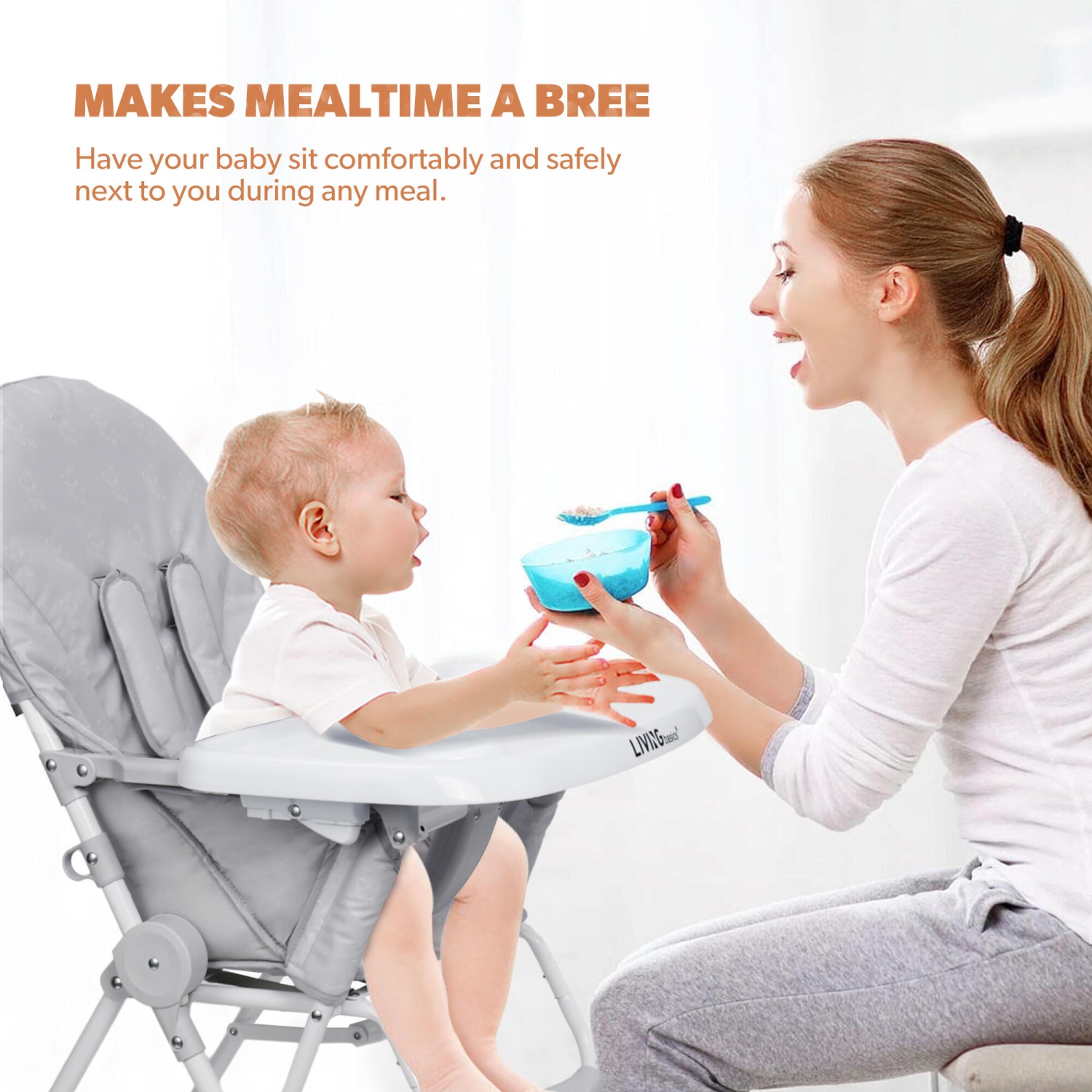 Baby High Chair, Portable Foldable Dining Booster Seat with Adjustable Tray for Babies and Toddlers, Grey