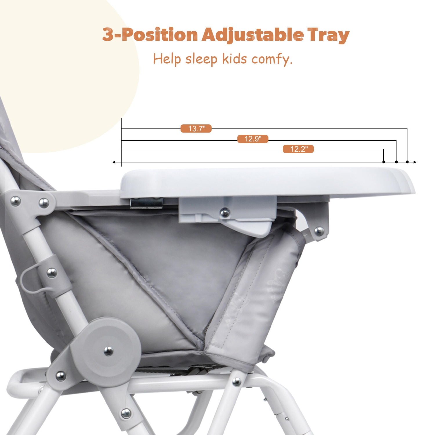 Baby High Chair, Portable Foldable Dining Booster Seat with Adjustable Tray for Babies and Toddlers, Grey