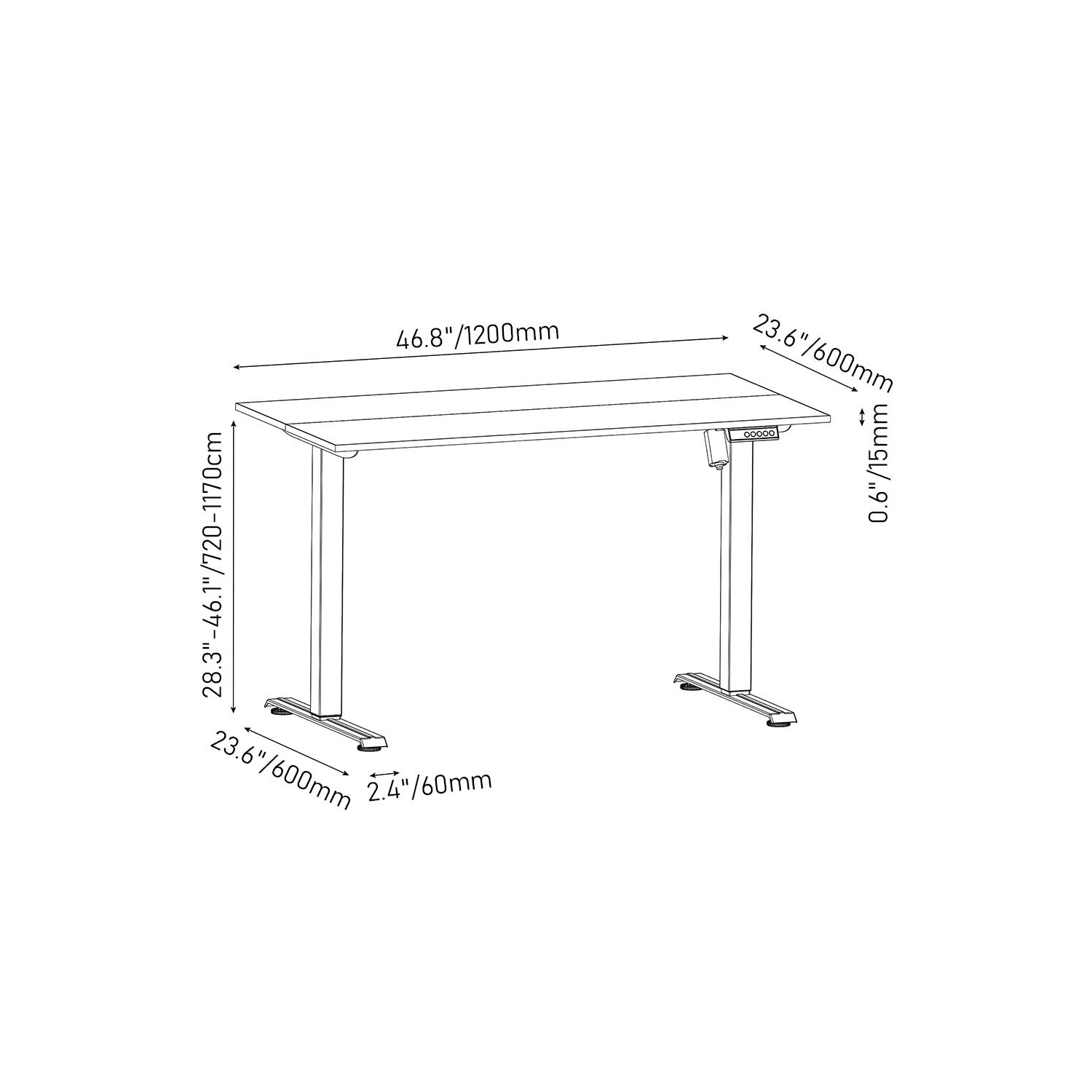 Bureau d'ordinateur debout électrique à hauteur réglable 47x23.6&nbsp;po, panneau de commande à 3 positions à mémoire