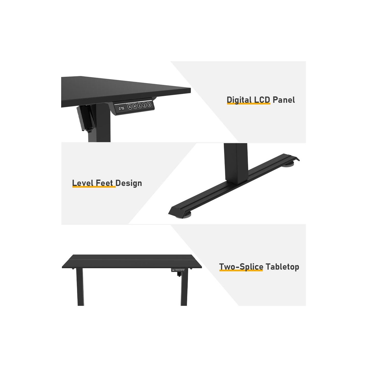 Bureau debout électrique de 24 x 24&nbsp;po avec panneau de commande à 3 positions, bureau assis/debout ergonomique réglable avec table en épissure