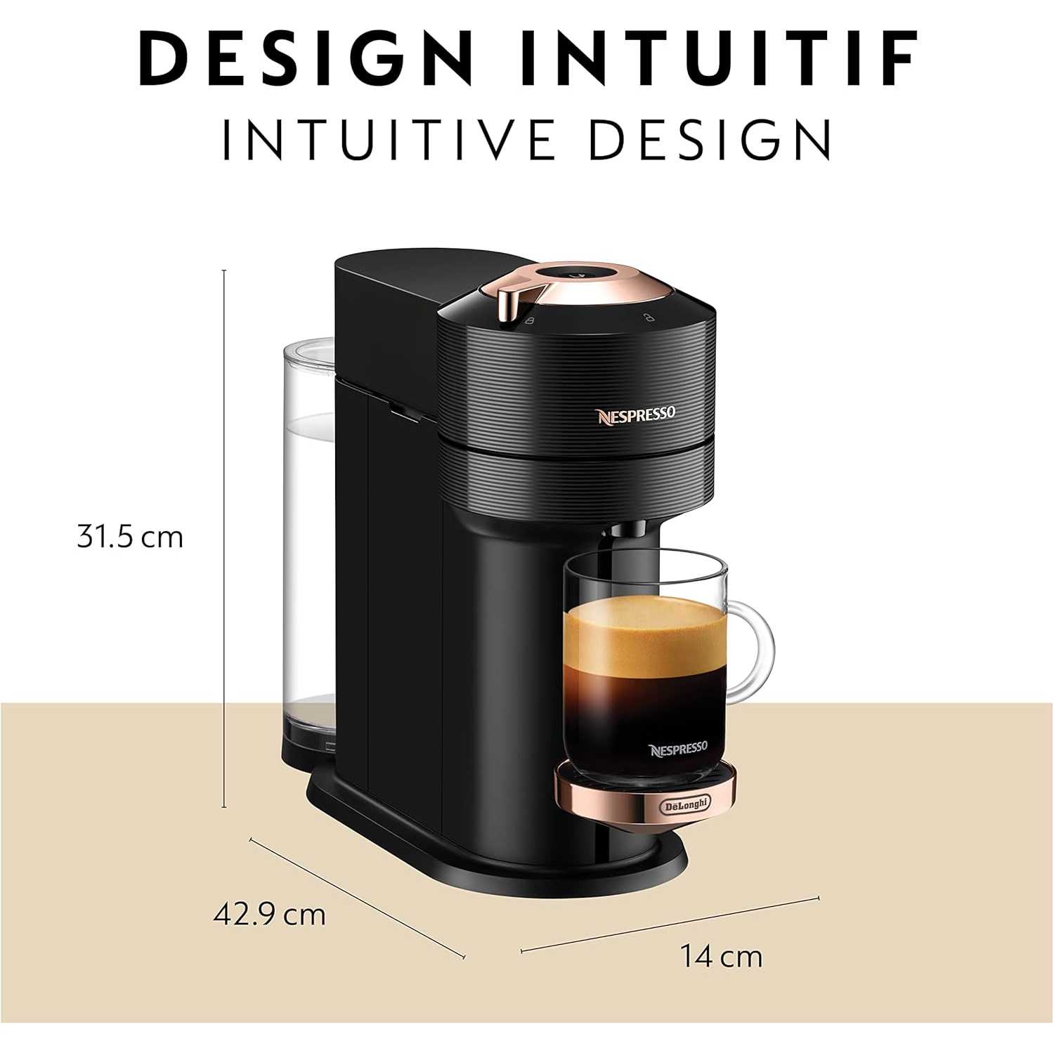 Boîte ouverte - machine à café/espresso Nespresso Vertuo Next Premium de de'Longhi - Noir/Rose doré